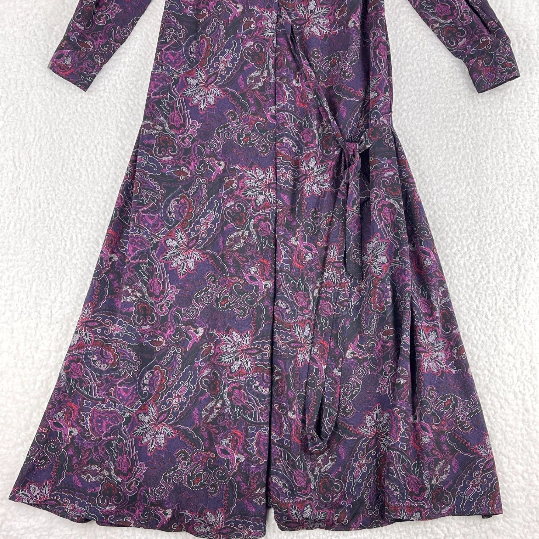 Vintage ModCloth Purple Paisley Wrap Maxi Dress Womens Small Long Sleeve V-Neck Lined Size S / US 4 / IT 40 - 3 Thumbnail
