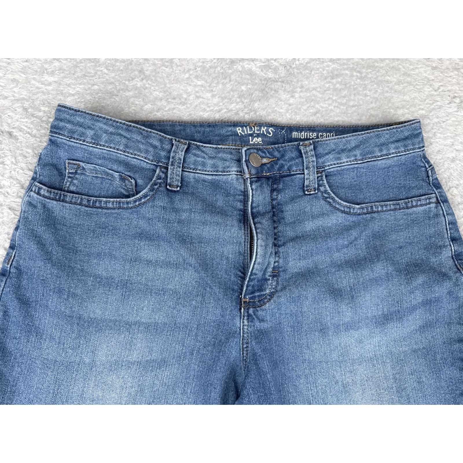 Vintage Riders by Lee Capri Jeans Womens 12 Blue Mid Rise Stretch Denim Zip Fly 5-Pocket Button Regular Size 34" / US 12 / IT 48 - 4 Thumbnail