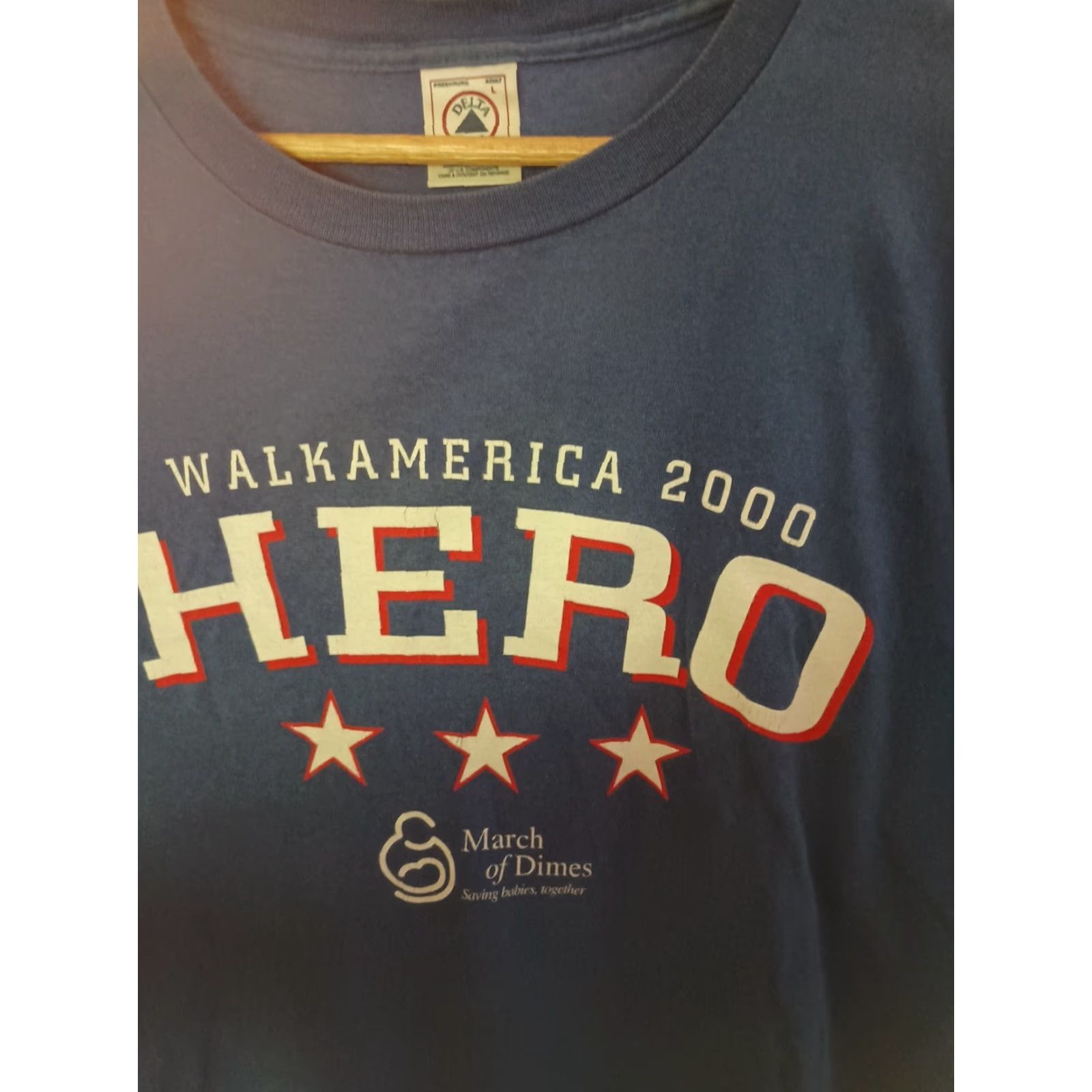 Delta VINTAGE Walk America 2000 Y2K March Of Dimes T-shirt Delta Men L Blue Charity Shirt 2000s New York Sponsors Size US L / EU 52-54 / 3 - 2 Thumbnail