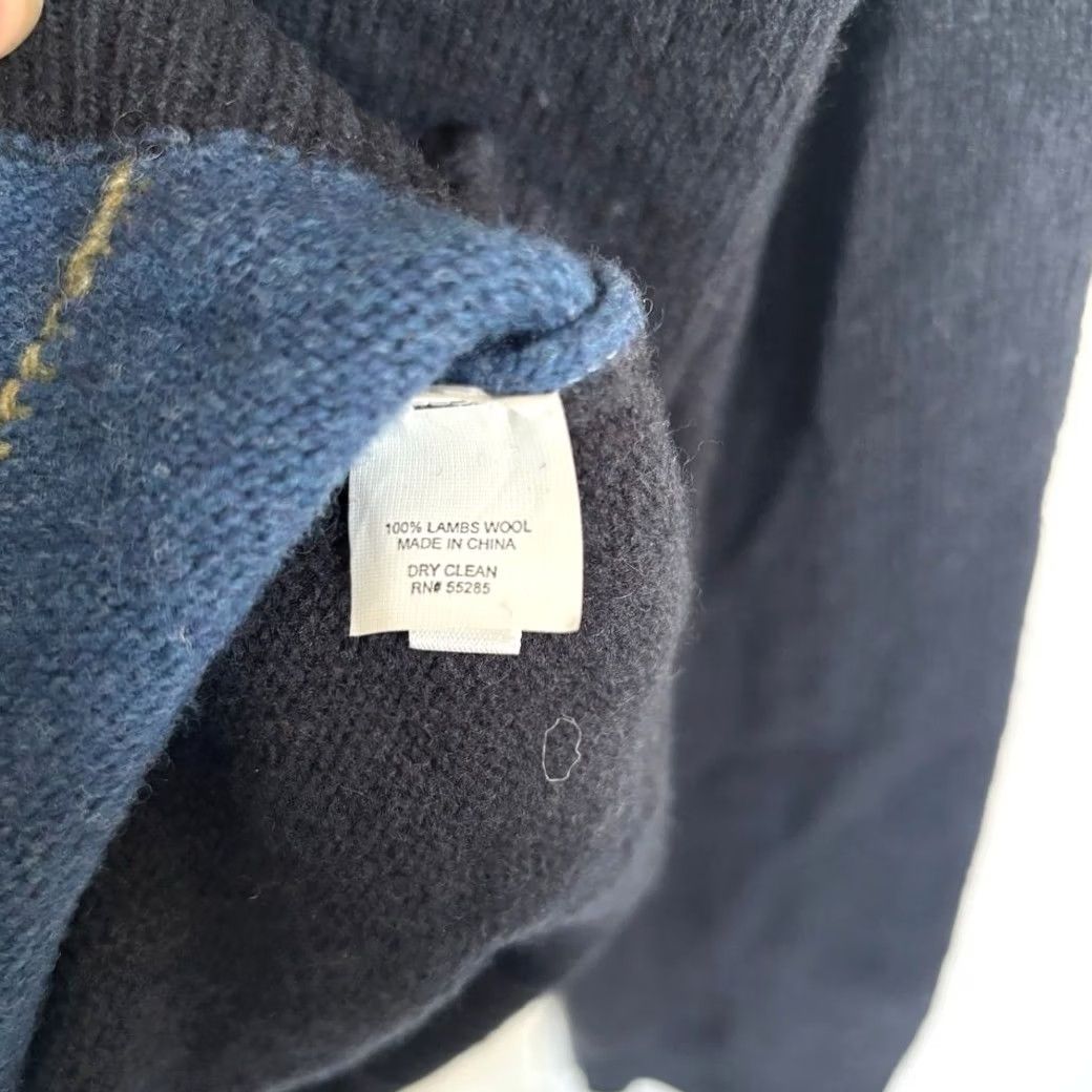 Express EXPRESS 100% Lambs Wool Argyle Crewneck Sweater Men's Large Navy Blue Gray Size US L / EU 52-54 / 3 - 4 Thumbnail
