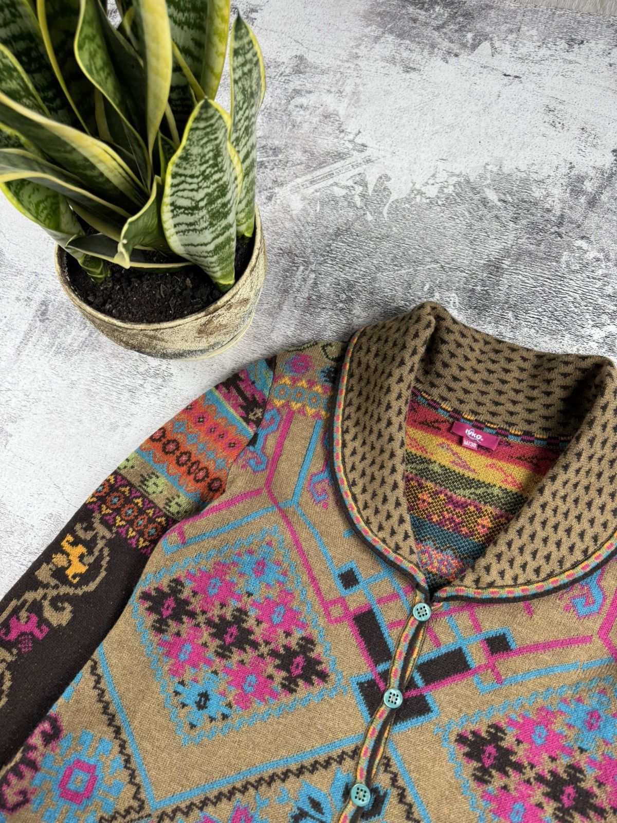 Designer × Vintage IVKO Lambs Wool 38 Knit Floral Long Cardigan Sweater Dress Size M / US 6-8 / IT 42-44 - 10 Thumbnail