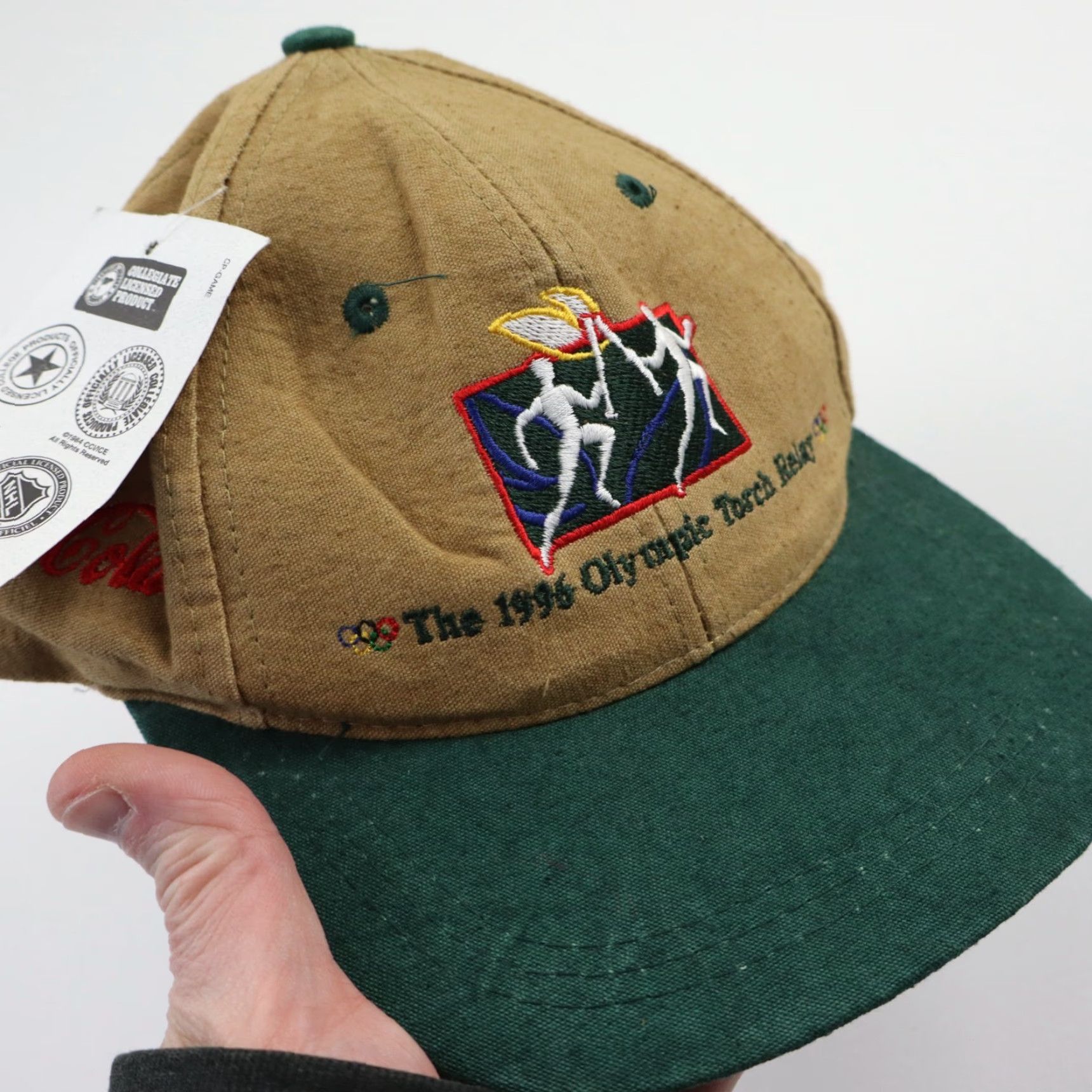 Vintage VINTAGE Olympic Games Collection Hat Men Snapback Green Brown Canvas Cap 1996 Atlanta Torch Relay Embroidered 90s Team USA Adjustable Size ONE SIZE - 6 Thumbnail
