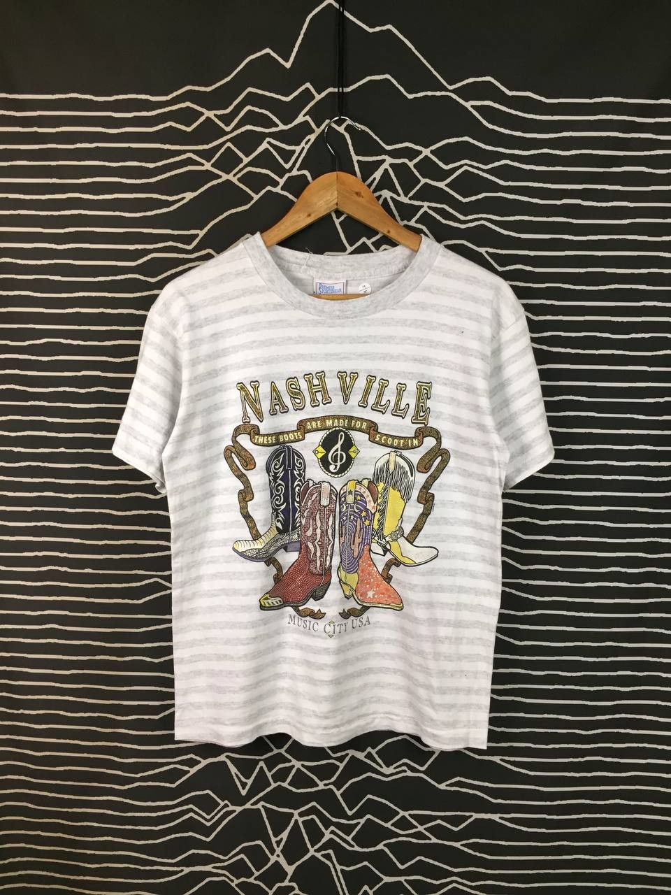 Vintage Vtg 90s Nashville Music City USA Cowboy Boots Striped Tee Size US M / EU 48-50 / 2 - 2 Thumbnail
