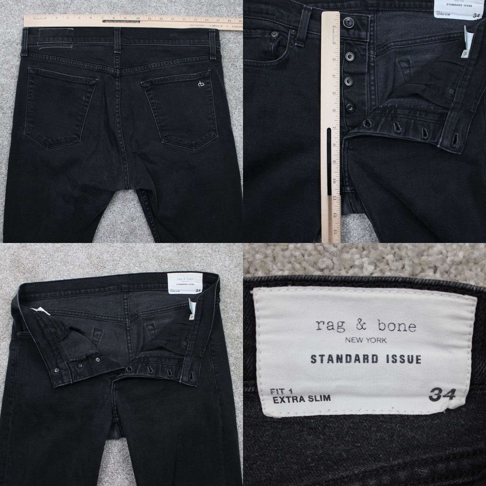 Rag & Bone rag & bone Jeans Men 34x28 Black Extra Slim Distressed Button Fly Size US 34 / EU 50 - 8 Thumbnail