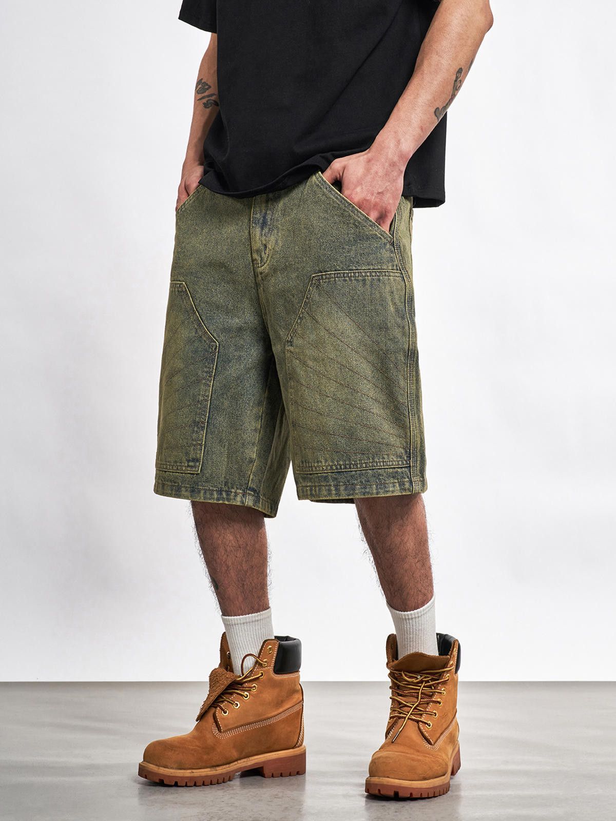 Spider Net Carpenter Jean Shorts Denim Wide Leg Jorts