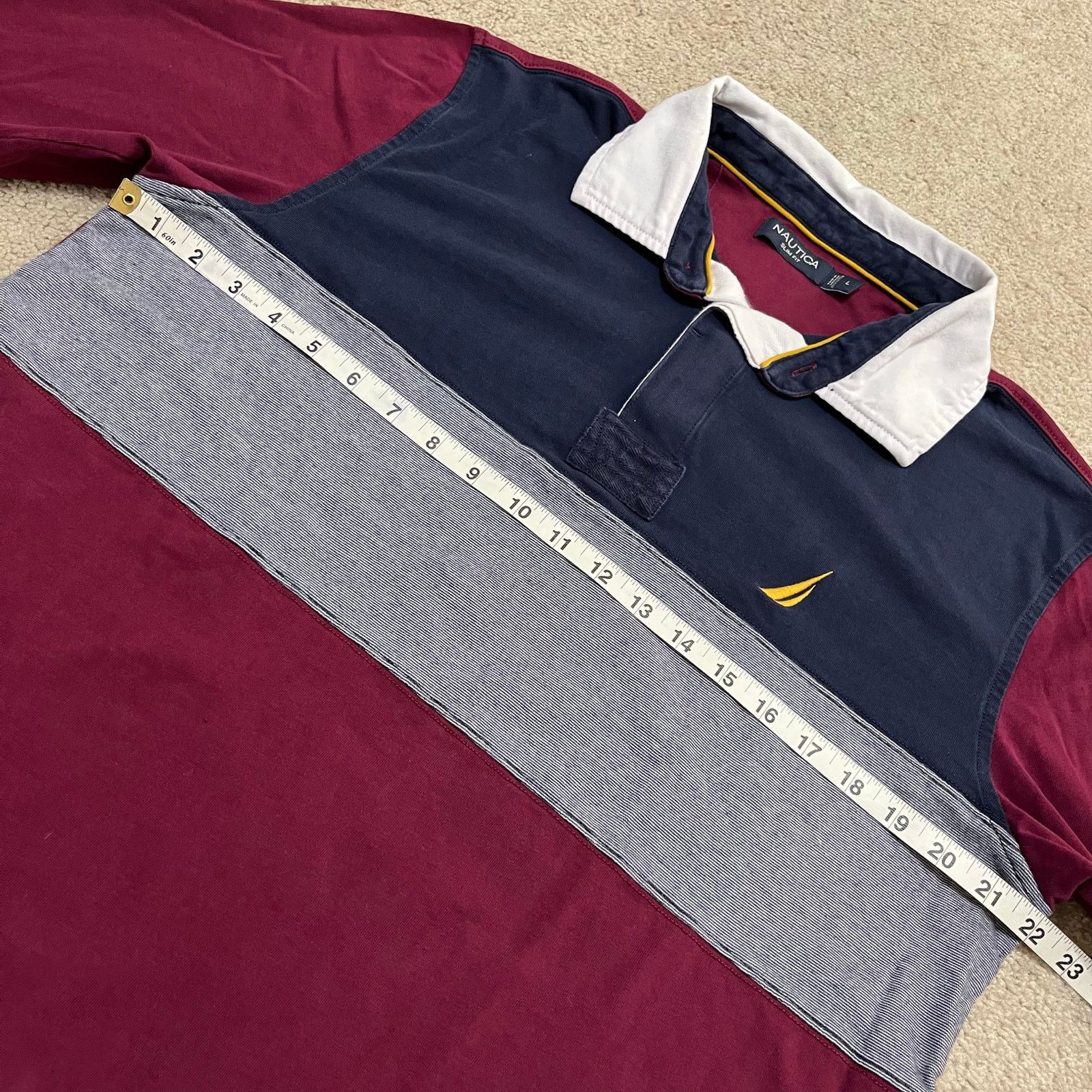 Nautica Nautica Slim Fit Burgundy/Navy Blue Long Sleeve Rugby Polo L Size US L / EU 52-54 / 3 - 6 Thumbnail