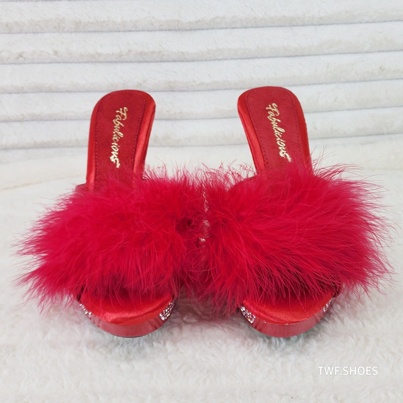 Other Elegance Marabou Feather Slip On Platform Sandals 5" Stilett Size US 9 / IT 39 - 5 Thumbnail