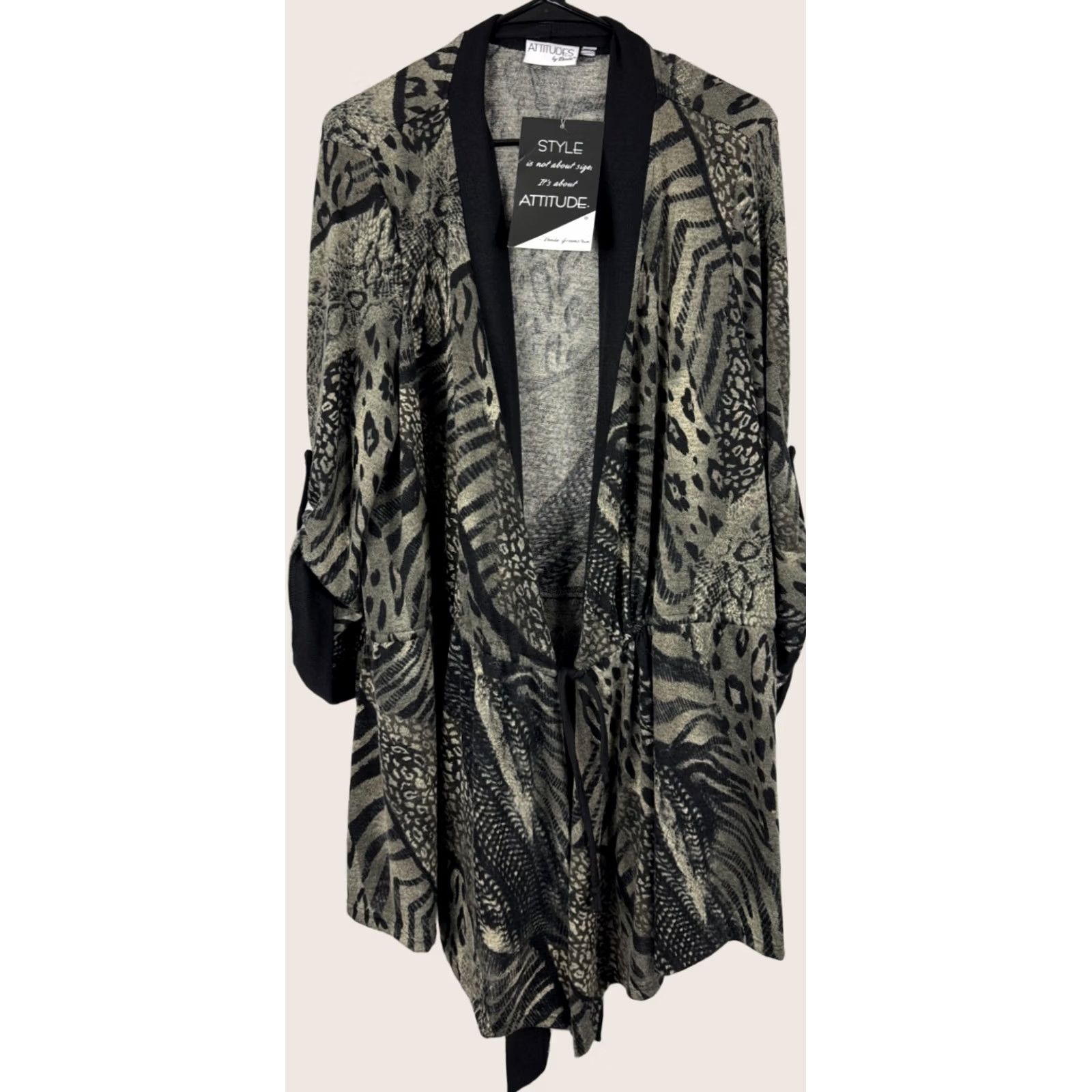 Vintage VINTAGE Attitudes by Renee USA Cardigan Duster Belted Black Cat Animal Women Large New Size L / US 10 / IT 46 - 1 Thumbnail