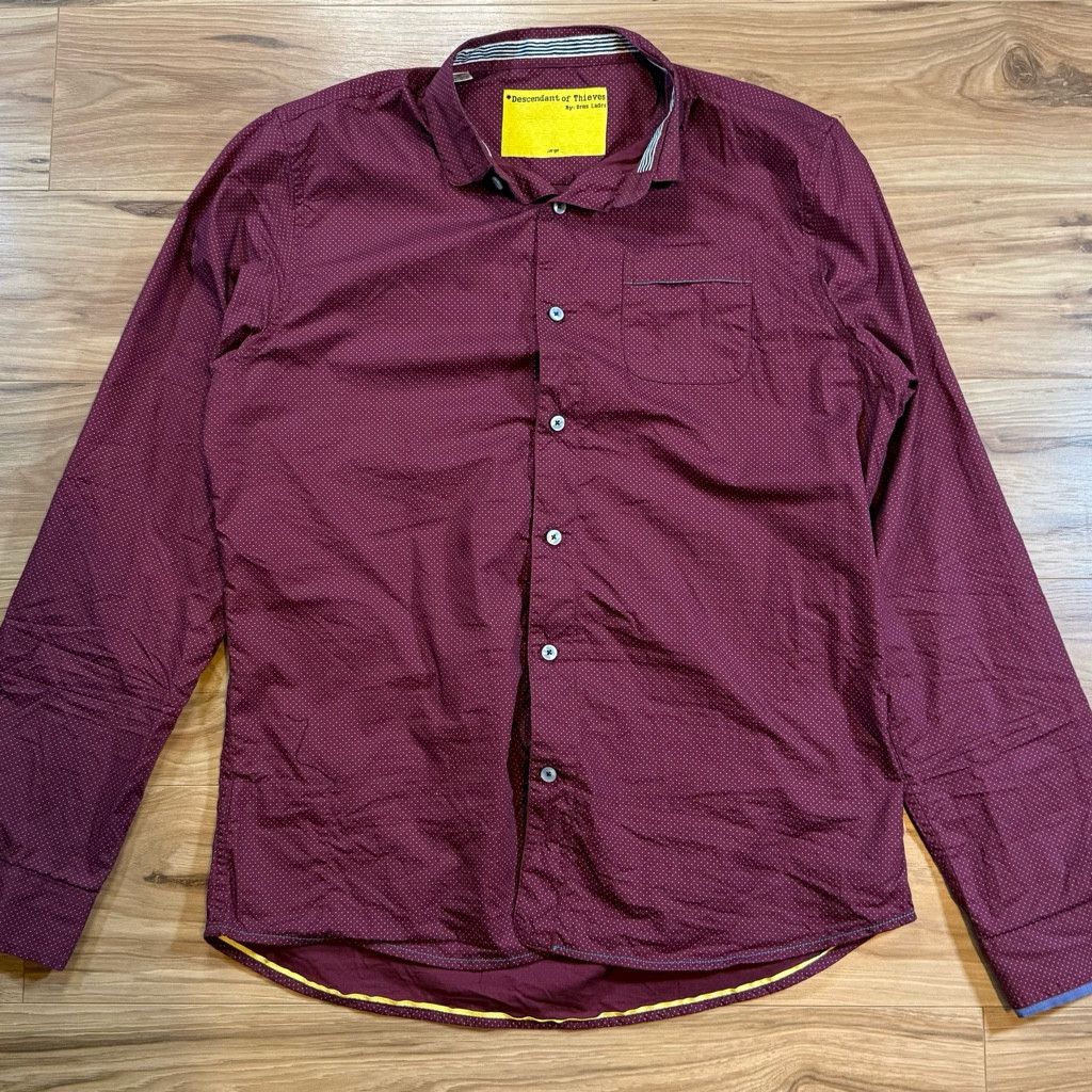 J Brand Descendant of Thieves Men’s L Burgundy Dot Button Shirt Size US L / EU 52-54 / 3 - 1 Thumbnail