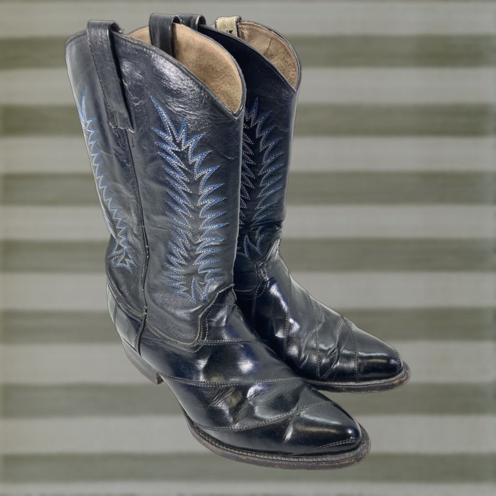 Vintage VINTAGE JAR Boots Western Cowboy Boot Mens Size 8 Black Leather Exotic Eel Skin Pull On Leather Upper Mexico D Western Rodeo Boots Mens Size US 8 / EU 41 - 1 Thumbnail