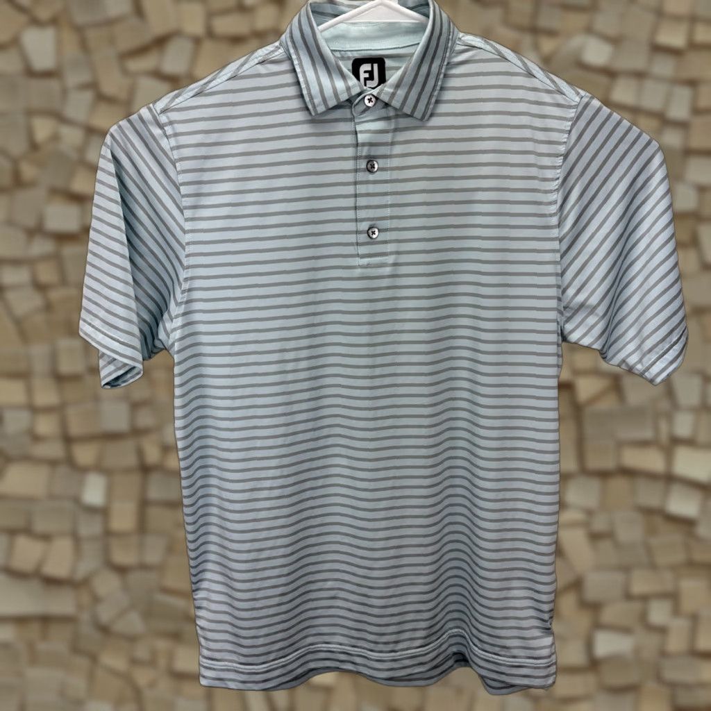 Footjoy FootJoy Polo Men's Medium Polo Athletic Fit Blue Gray Striped Shirt Golf Size US M / EU 48-50 / 2 - 1 Thumbnail