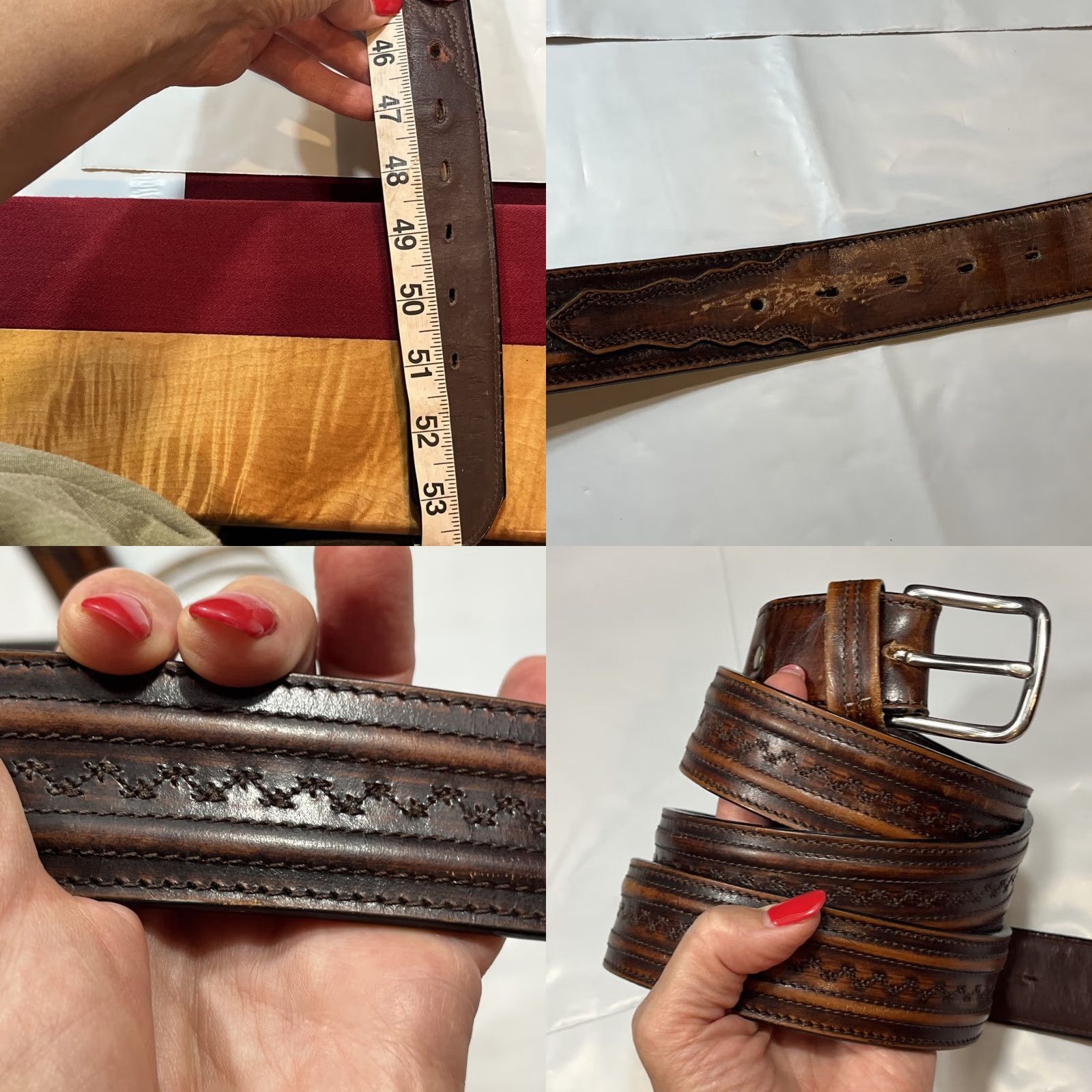 Vintage VINTAGE Leegin Leather Belt 1.5” Wide Removable Buckle Brown 46-51” Mens Belt, Western, Heavy Duty, USA - Large Size Size ONE SIZE - 9 Thumbnail