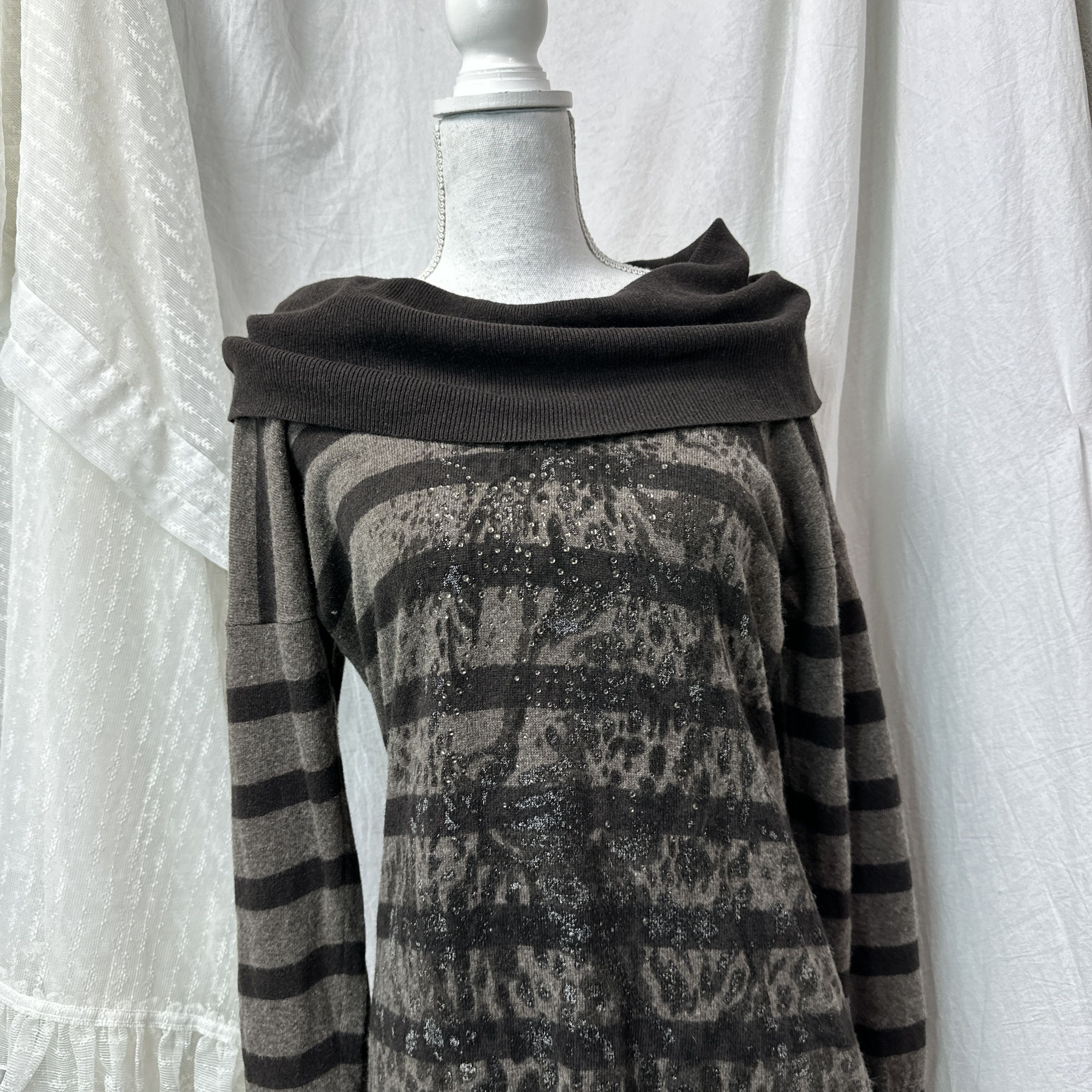 Vintage Vintage Grunge Striped Big Collar Bare Shoulders Dress Y2K Size S / US 4 / IT 40 - 3 Thumbnail