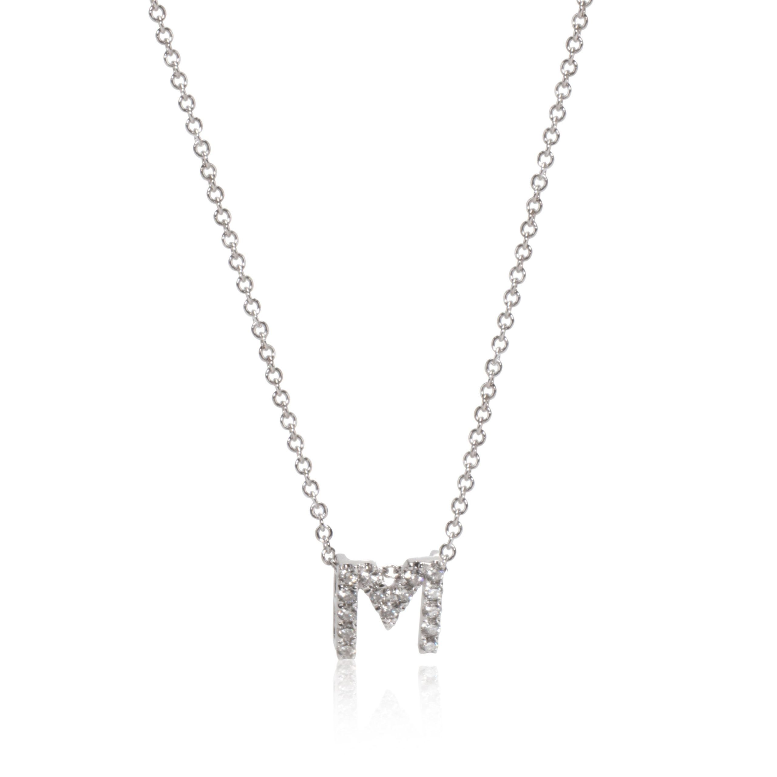 Letter M Diamond Initial Necklace in 18K White Gold 0.05 CTW
