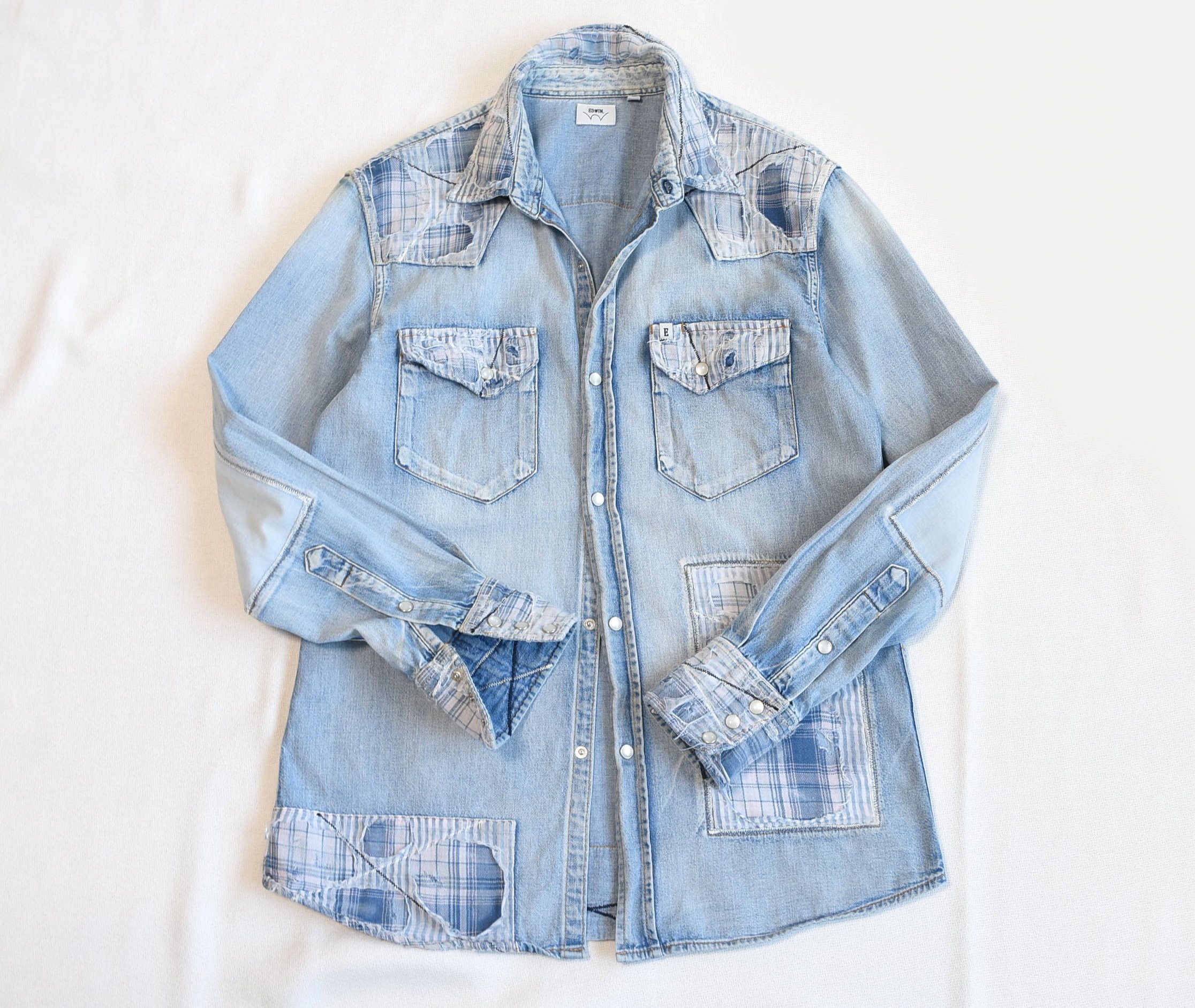 Edwin × Japanese Brand EDWIN Vintage Repair Style Denim Shirt with Patchwork!! Size US M / EU 48-50 / 2 - 1 Thumbnail