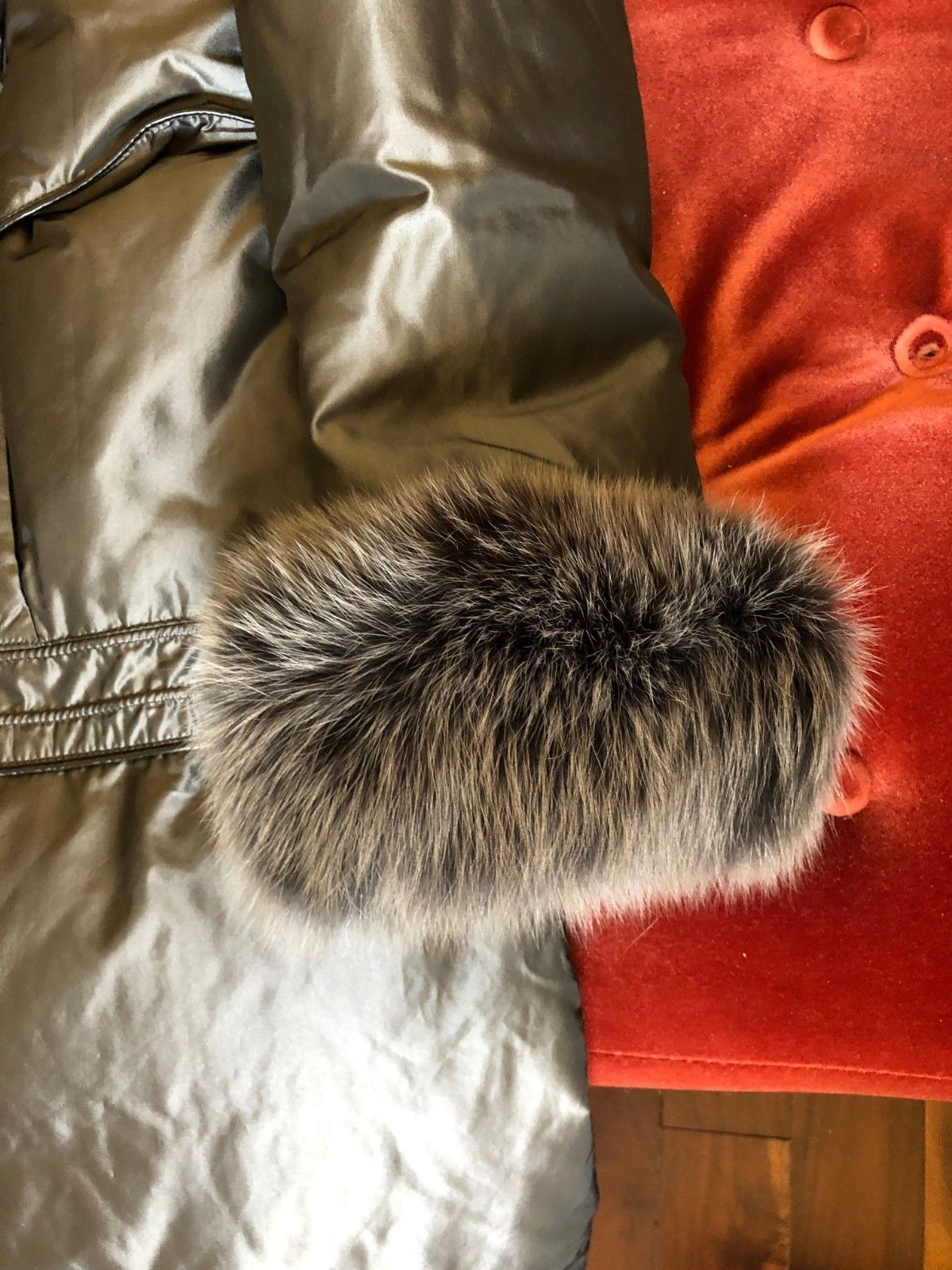 Other Nigang Luxury Metal Gray Parka Coat Fox Fur Lea ther Trim 14 Size XL / US 12-14 / IT 48-50 - 3 Thumbnail