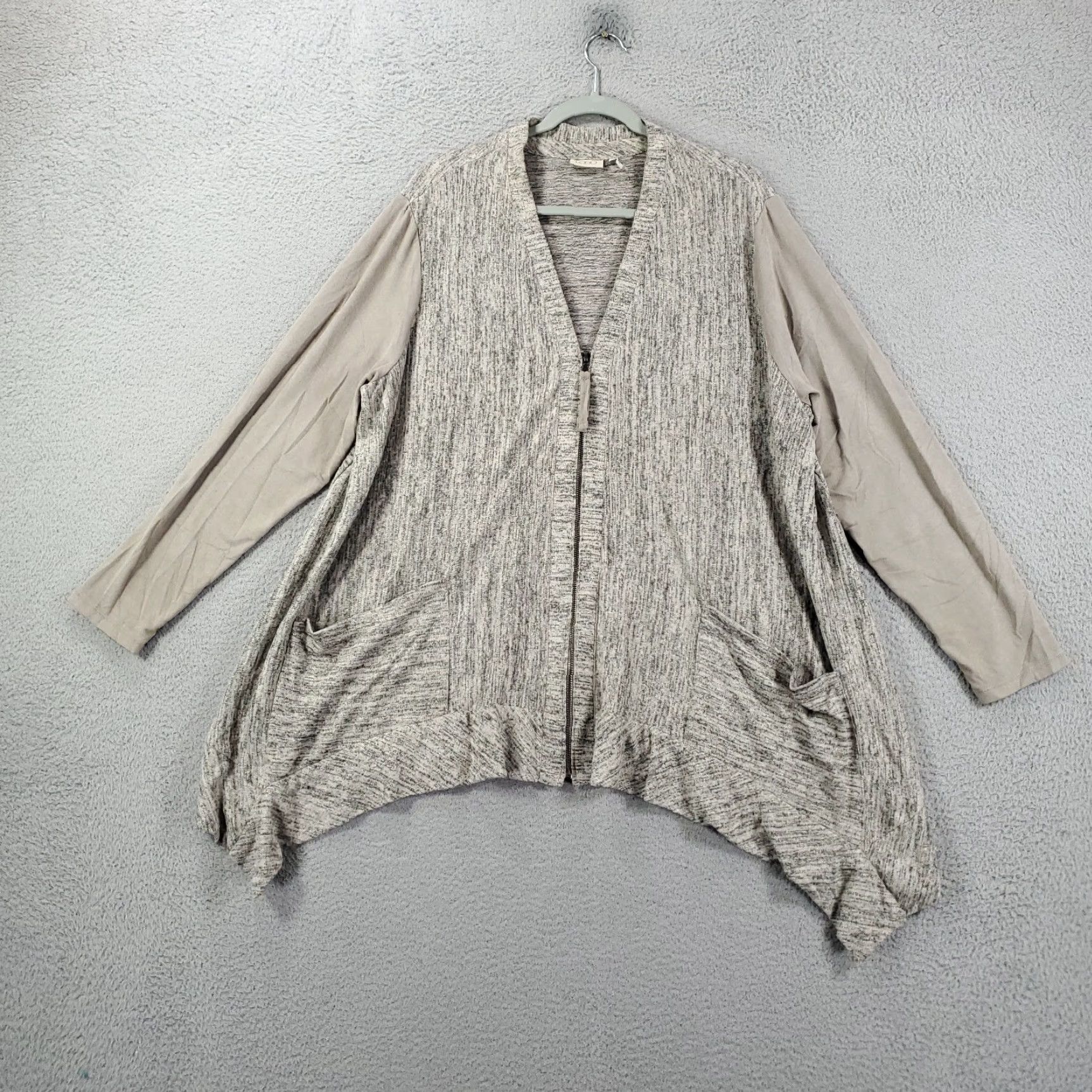 Vintage LOGO Lori Goldstein Full Zip Cardigan Jacket Womens Size 1X Gray Beige Flowy Size XL / US 12-14 / IT 48-50 - 4 Thumbnail