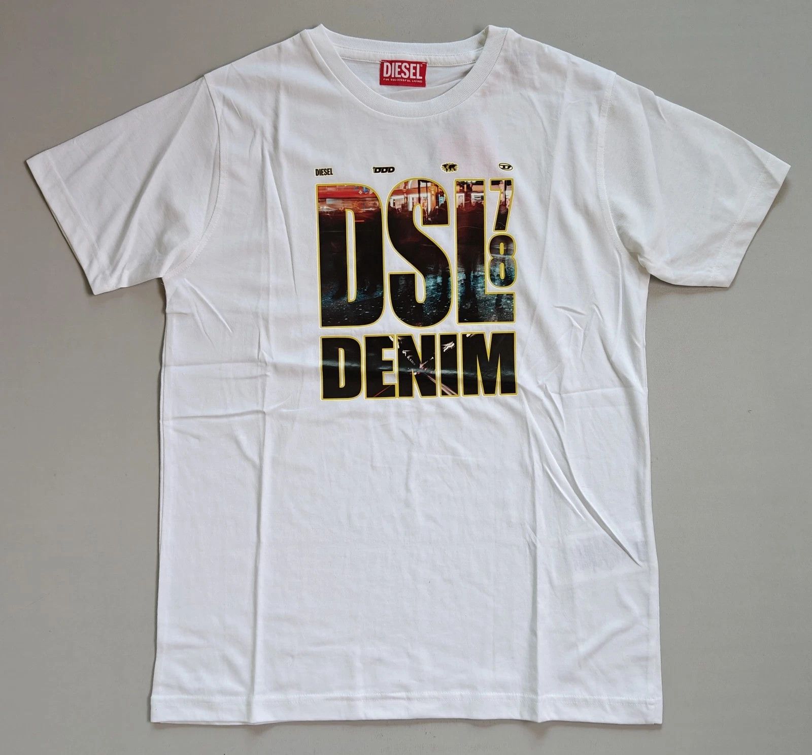 Diesel DIESEL White T-shirt with DSL 78 Denim print T 4171 Size US S / EU 44-46 / 1 - 2 Thumbnail