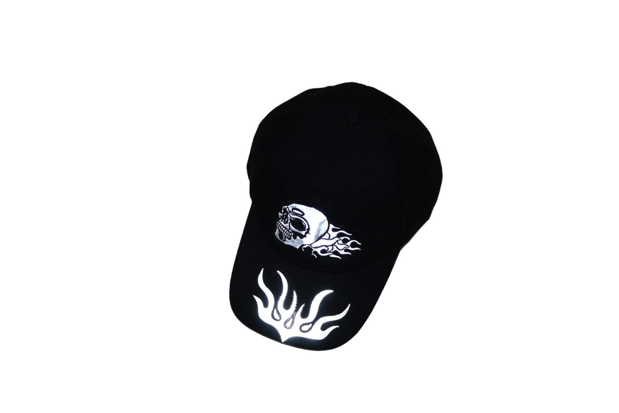 If Six Was Nine Y2K💥 Crazy Skull Flames reflective logo biker cap Size ONE SIZE - 4 Thumbnail