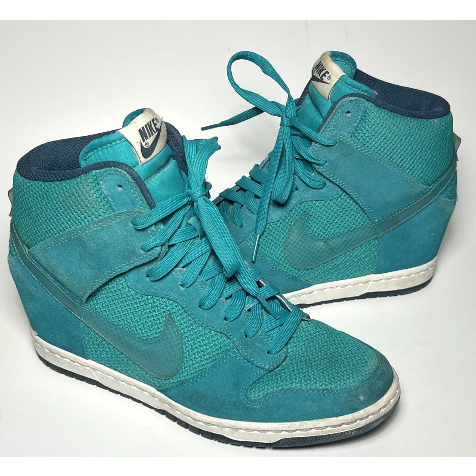 Nike VINTAGE Nike Dunk Sky Hi Turquoise Turbo Green 644877-300 Wedge 9 Womens Leather Sneaker Turquoise Sky Hi Nike Dunk 90s? Size US 7 / IT 37 - 2 Thumbnail