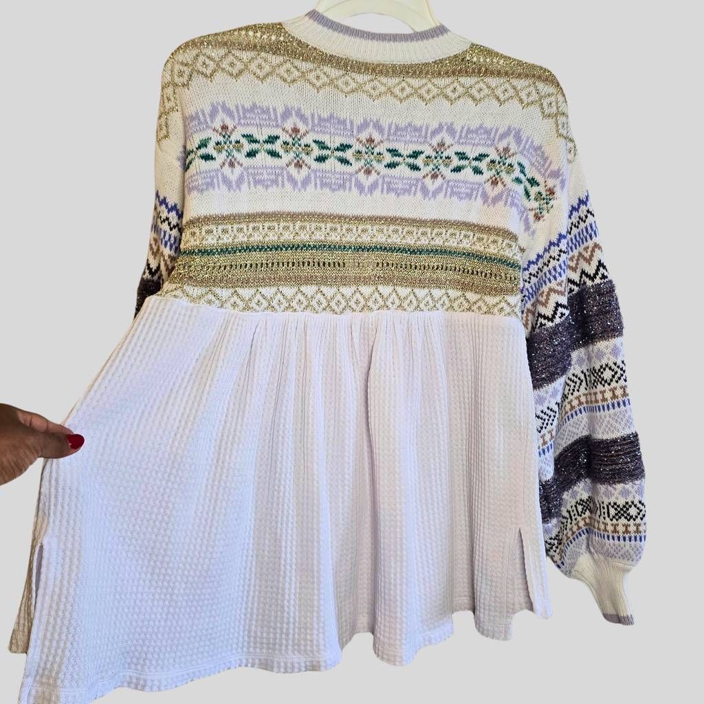Free People Free People Cozy Cottage Metallic Thermal Sweater White Gold Size XS / US 0-2 / IT 36-38 - 5 Thumbnail