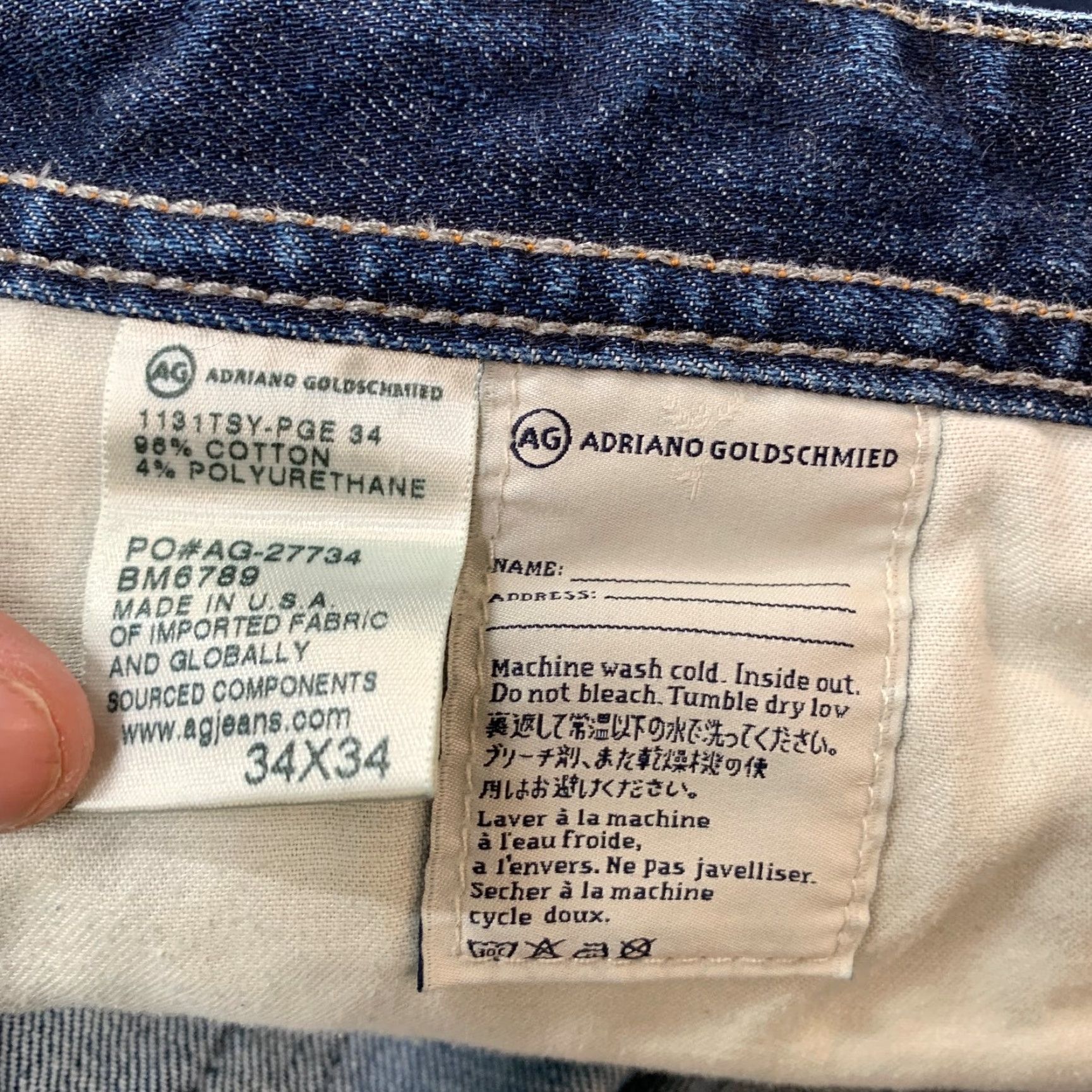 Denime AG Adriano Goldschmied Jeans The Everett 34X34 Blue Denim Slim Straight 5-Pocket Style Men’s Size US 34 / EU 50 - 3 Thumbnail