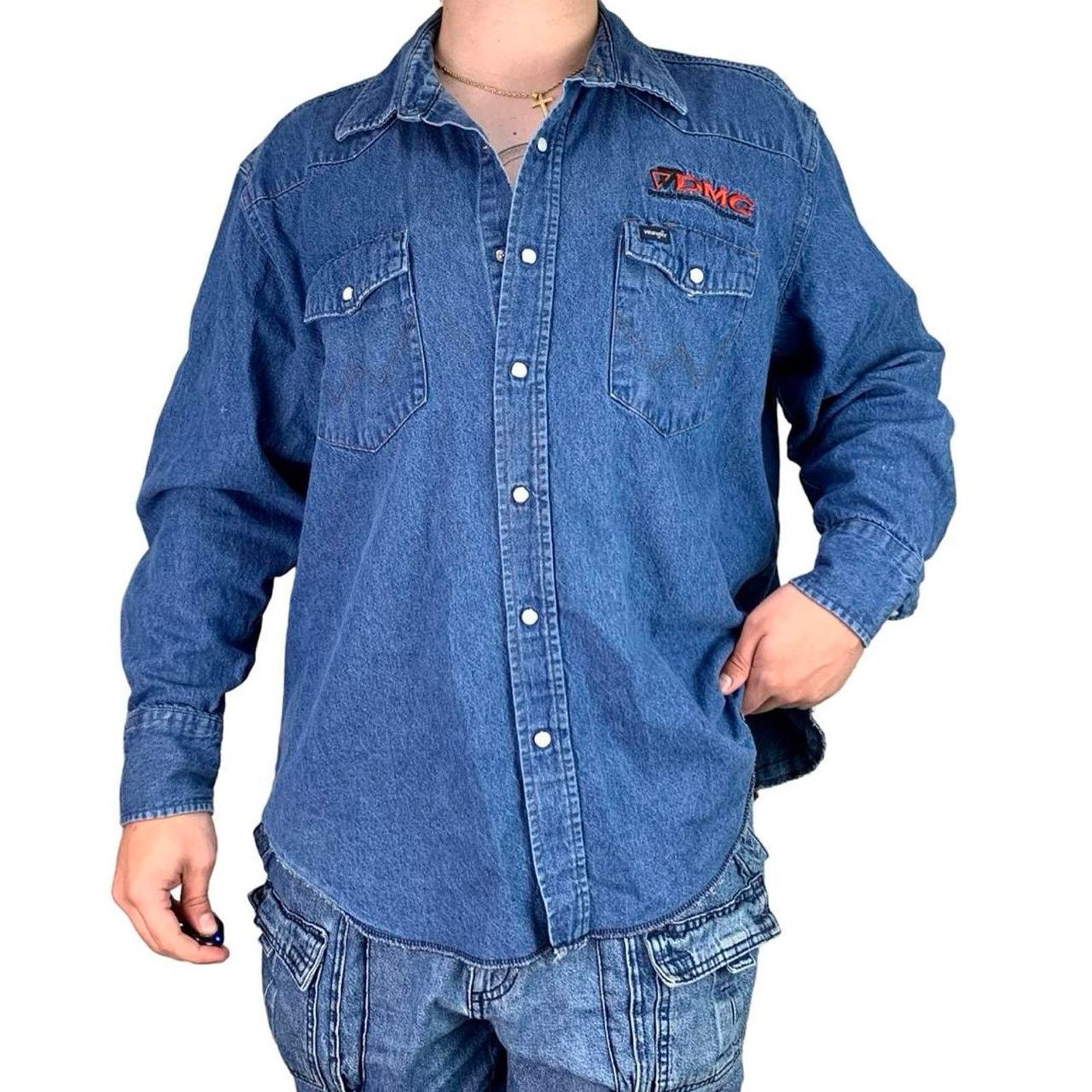 Vintage × Wrangler 90s Wrangler Pearl Snap Embroidered Denim Button Up Shirt Size US XXL / EU 58 / 5 - 2 Thumbnail