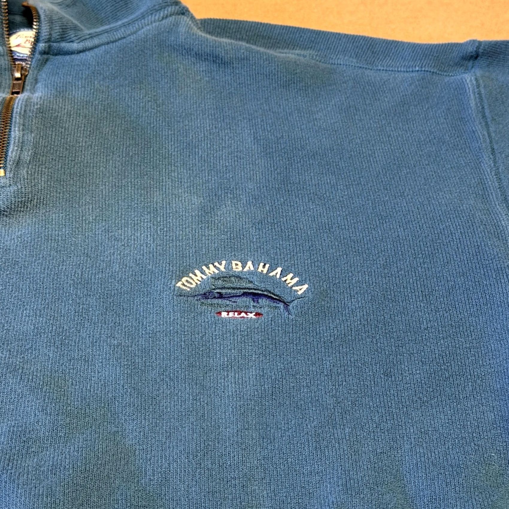 Tommy Bahama Tommy Bahama Sweater Mens L Blue Mock Neck Quarter Zip Knit Pullover with Logo Embroidery Size US L / EU 52-54 / 3 - 5 Thumbnail