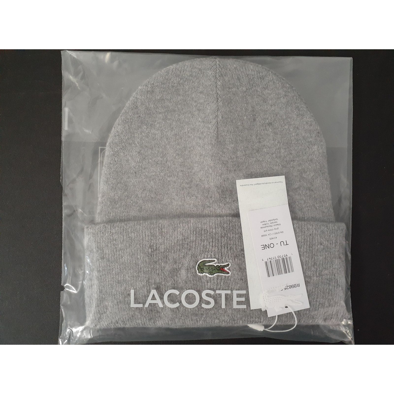 Lacoste Lacoste Men's Solid Croc Beanie Grey One Size Touque Size ONE SIZE - 1 Preview