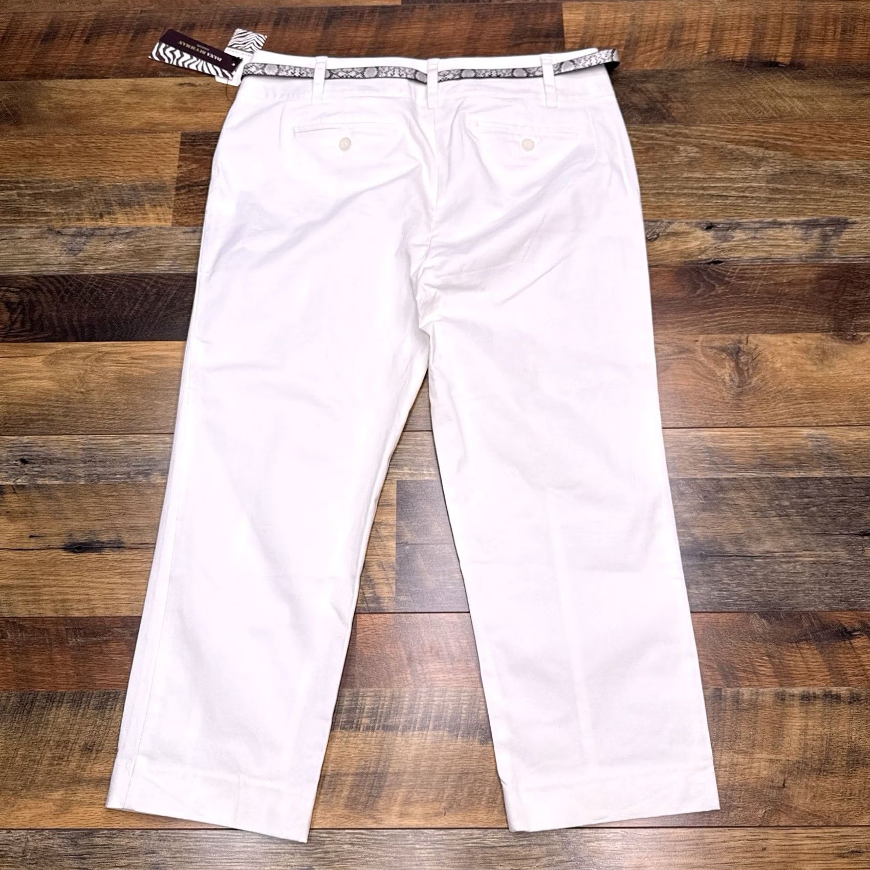 Vintage Dana Buchman Capri Pants Womens 10 White High Rise Stretch Belt New Size 32" / US 10 / IT 46 - 3 Thumbnail