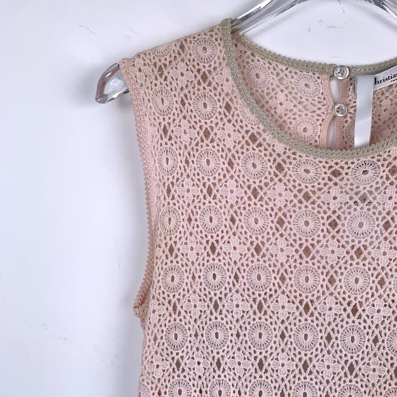 Dior Dior Crochet Lace Round Neck Pink Silk Sleeveless Dress Size S / US 4 / IT 40 - 3 Thumbnail