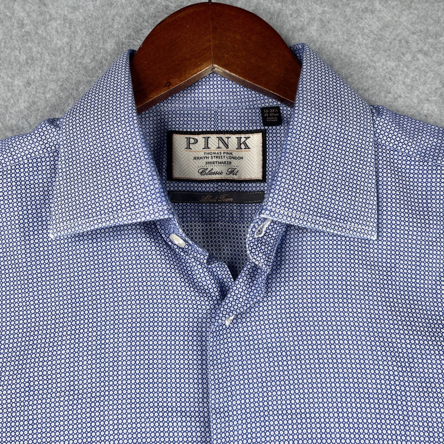 Vintage Thomas Pink About Town Button Up Long Sleeve Shirt Mens 16 Blue Geometric Casual Size US L / EU 52-54 / 3 - 4 Thumbnail
