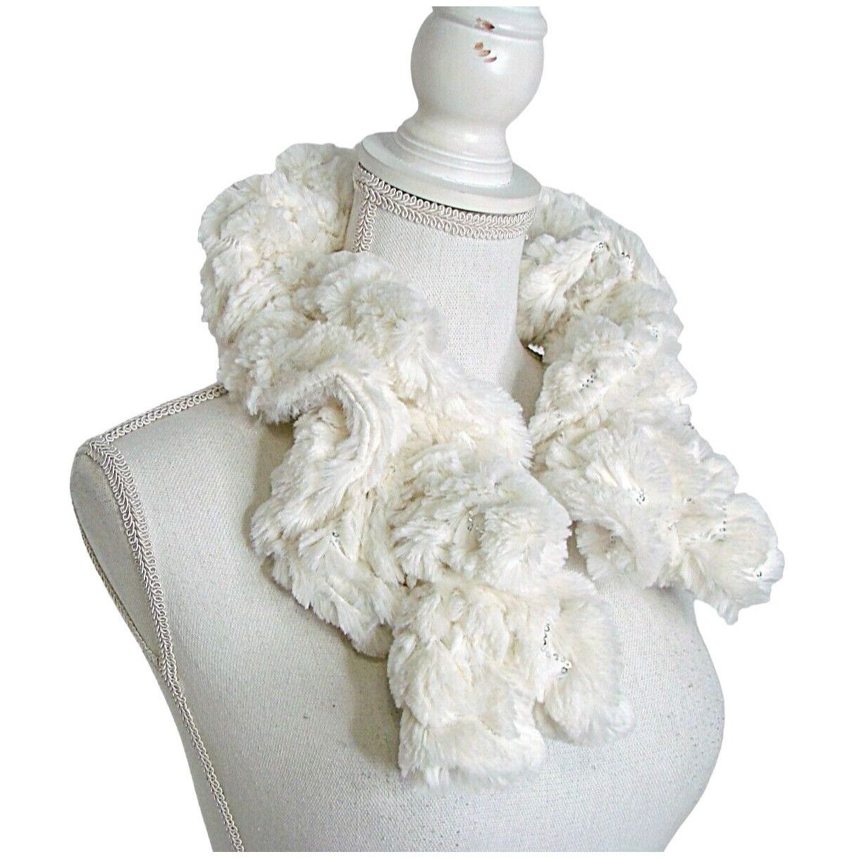 Other Faux Fur Stretchable Scarf Neck Warmer White Gold Sequin Pul ...