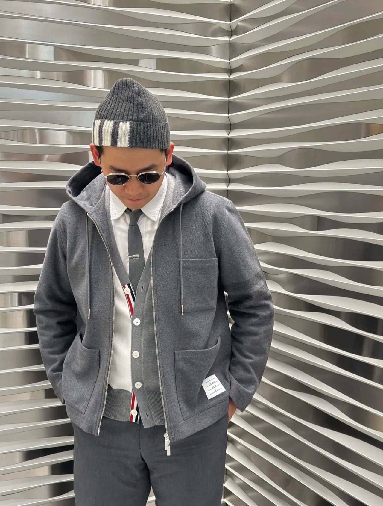 Thom Browne Thom Browne Classic Gray Solid Wool Tie Size ONE SIZE - 7 Thumbnail