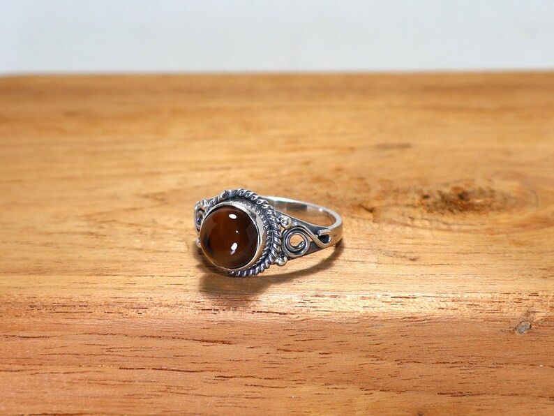 Handmade Smoky Quartz Ring, Handmade Sterling Silver Promise Ring Size ONE SIZE - 2 Thumbnail