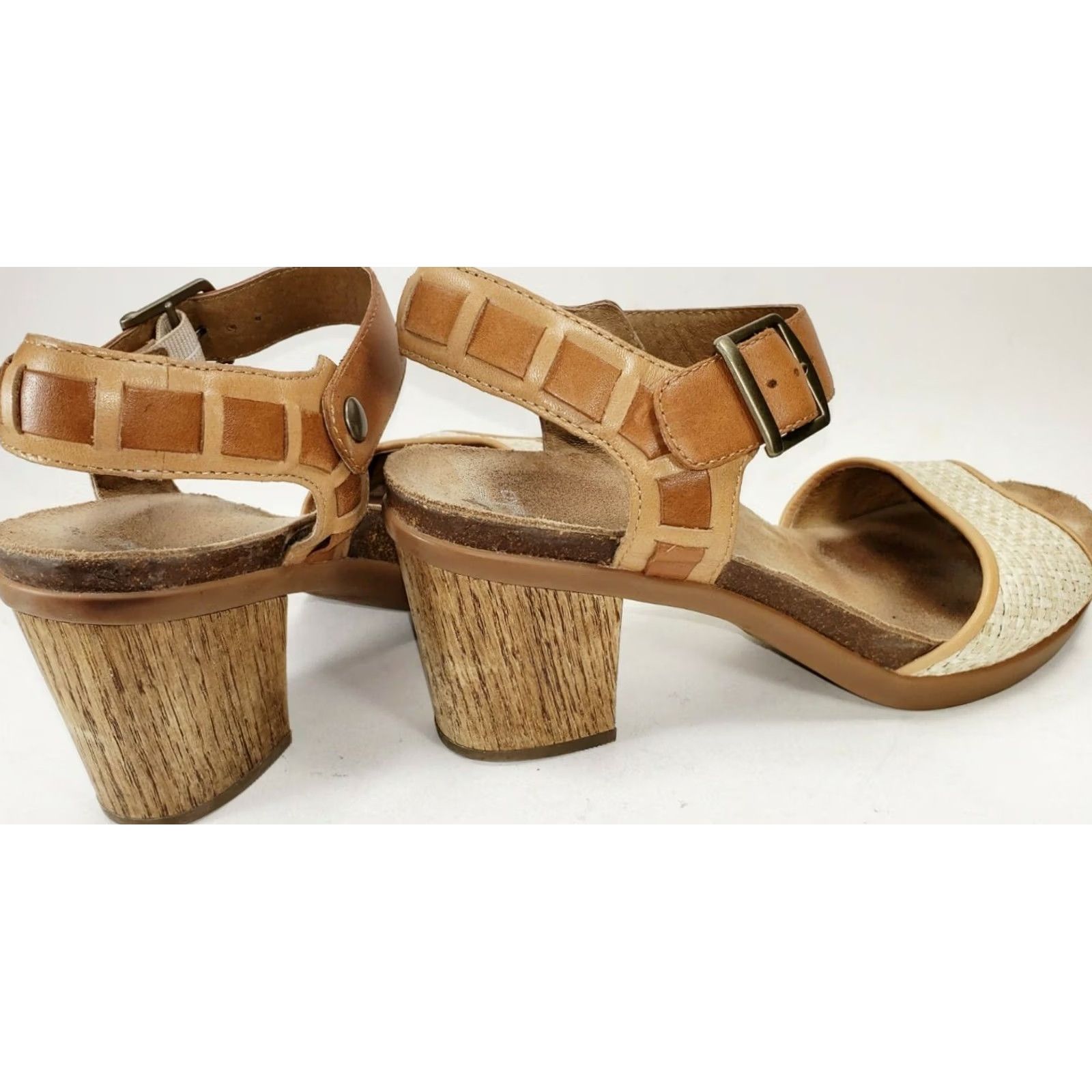 Dansko Dansko Ankle Strap Heeled Sandal Women's 9.5 Brown Leather Wicker 3" Heel XS/Size 9.5 M Open Toe Buckle Comfort Casual Dress Women Size US 10 / IT 40 - 4 Thumbnail
