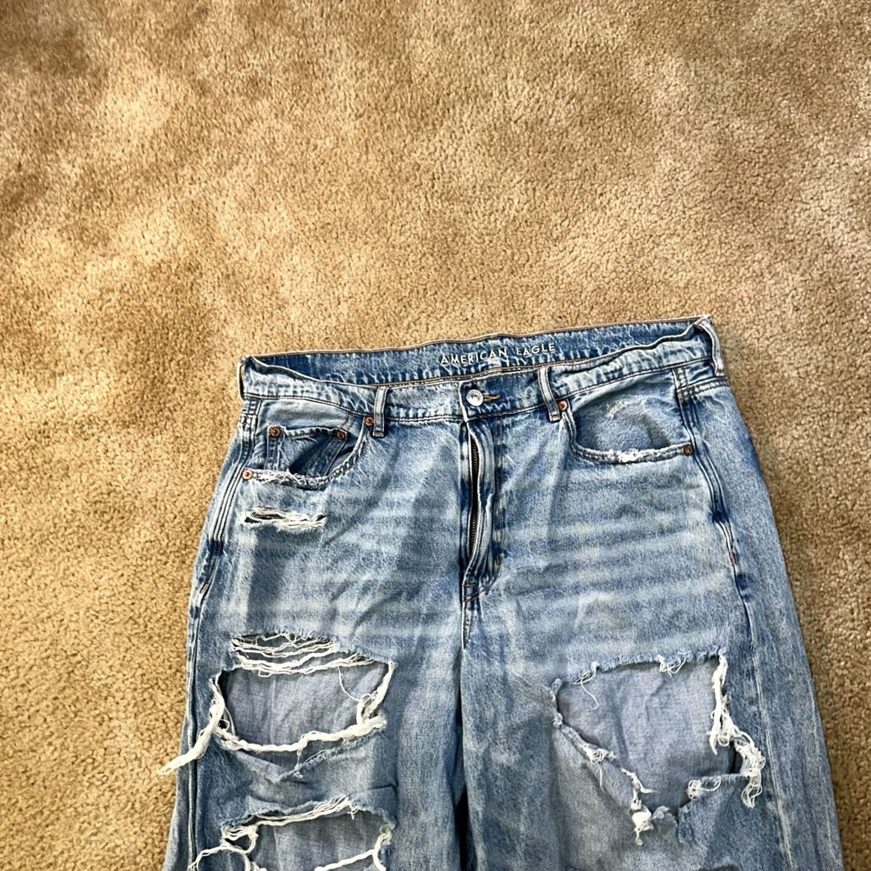 American Eagle Outfitters American Eagle Jeans Women 14 Blue Denim Super High Baggy Wide Leg ripped Size 36" / US 14 / IT 50 - 3 Thumbnail
