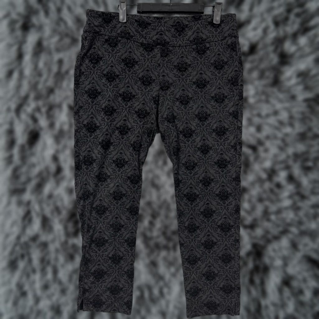 Vintage Zac & Rachel Pants L Black Floral Jacquard Ankle Stretch Pull On Elastic Waist Womens Tapered Inseam 24.5in Size 36" / US 14 / IT 50 - 1 Thumbnail