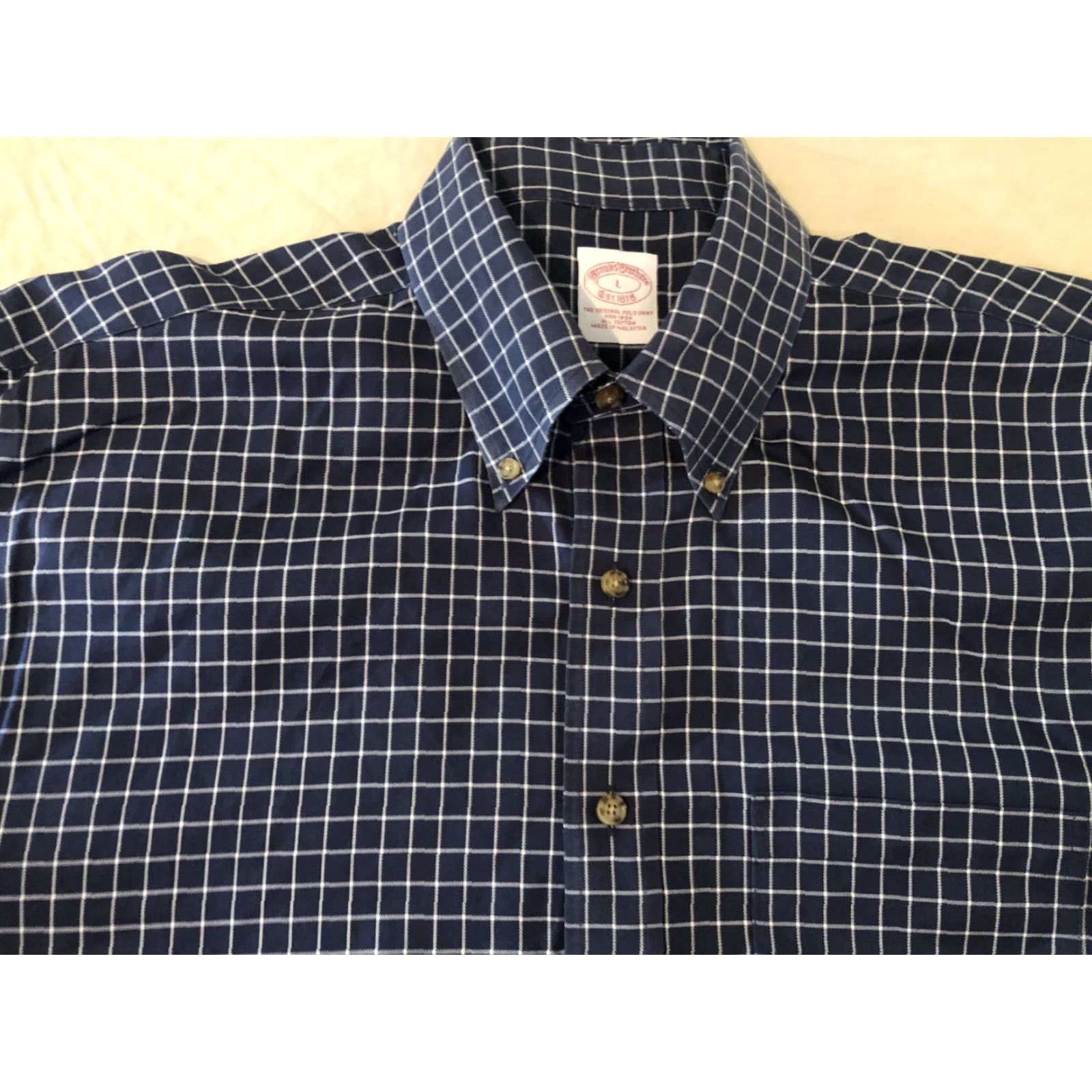 Brooks Brothers VINTAGE? (No) Brooks Brothers Dress Shirt L Mens Cotton Blue Button-Down Navy Large Shirt Men Size 42R - 3 Thumbnail