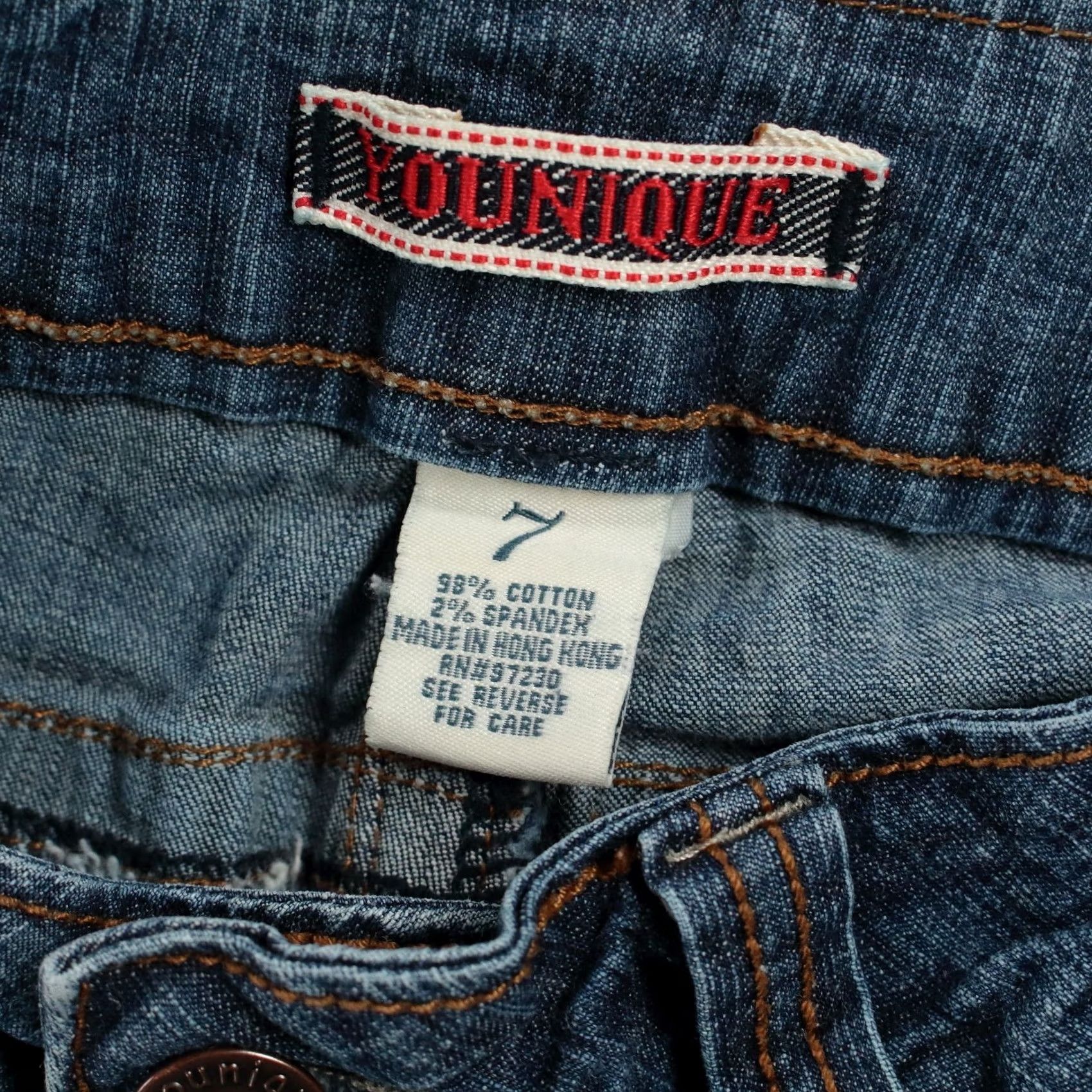 Denime vtg YOUNIQUE low rise flare jeans blue 7 Juniors YM? Size 28" / US 6 / IT 42 - 6 Thumbnail