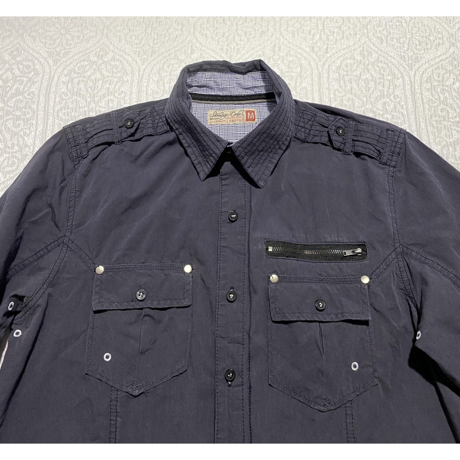 Sovereign Code Sovereign Code Shirt Mens Medium Blue Gray On Guard Utility Long Sleeve Shirt Mens On Guard Chambray Button-Up Pockets 100% Cotton Size US M / EU 48-50 / 2 - 2 Thumbnail