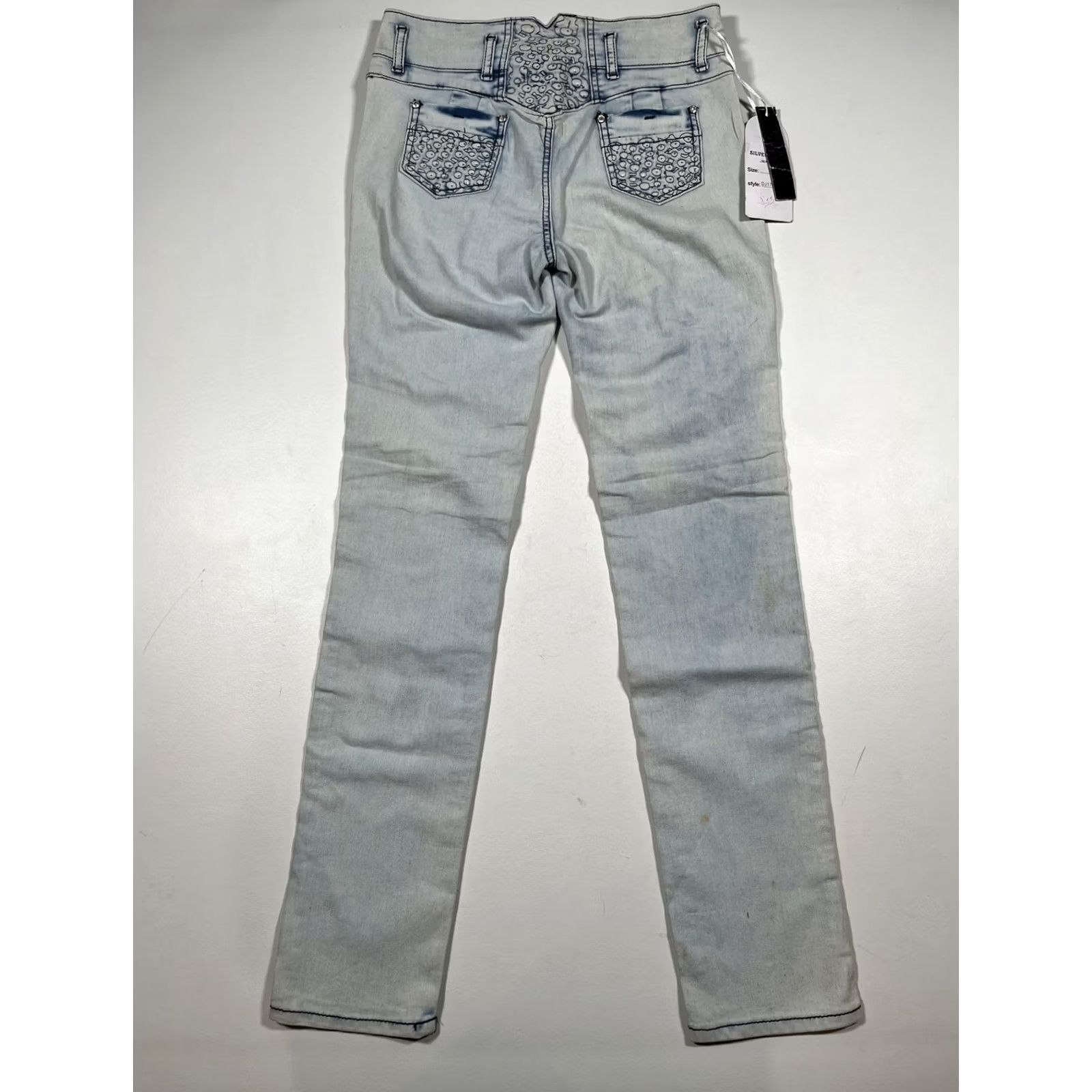 Vintage Silver Diva Jeans Womens 7 Skinny Light Wash Distressed Push Up High Rise Size 28" / US 6 / IT 42 - 2 Thumbnail