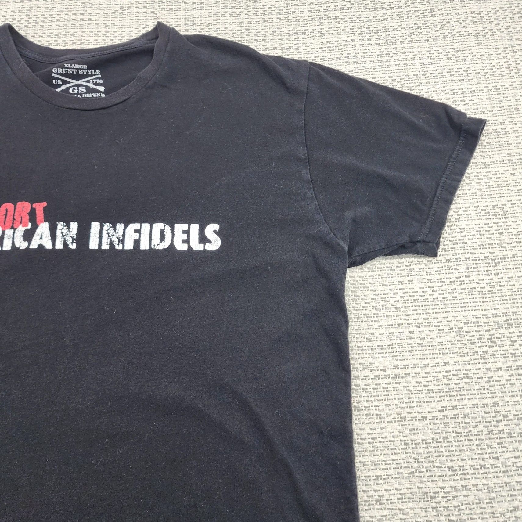 Vintage Grunt Style Shirt Mens XL Black Graphic Biker Tee Support American Infidels Military Patriotic Crew Neck Short Sleeve Shirt Size US XL / EU 56 / 4 - 4 Thumbnail