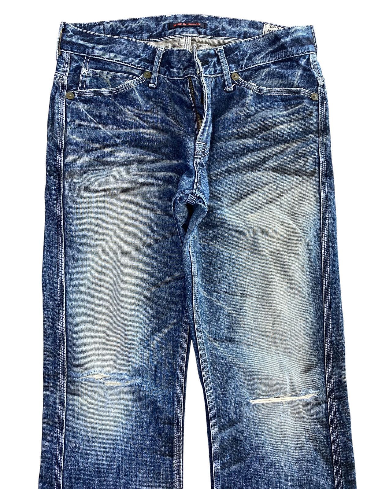 Japanese Brand Blueway Luxe Thunder Wash Ripped Style Flare Jeans Size US 32 / EU 48 - 2 Thumbnail