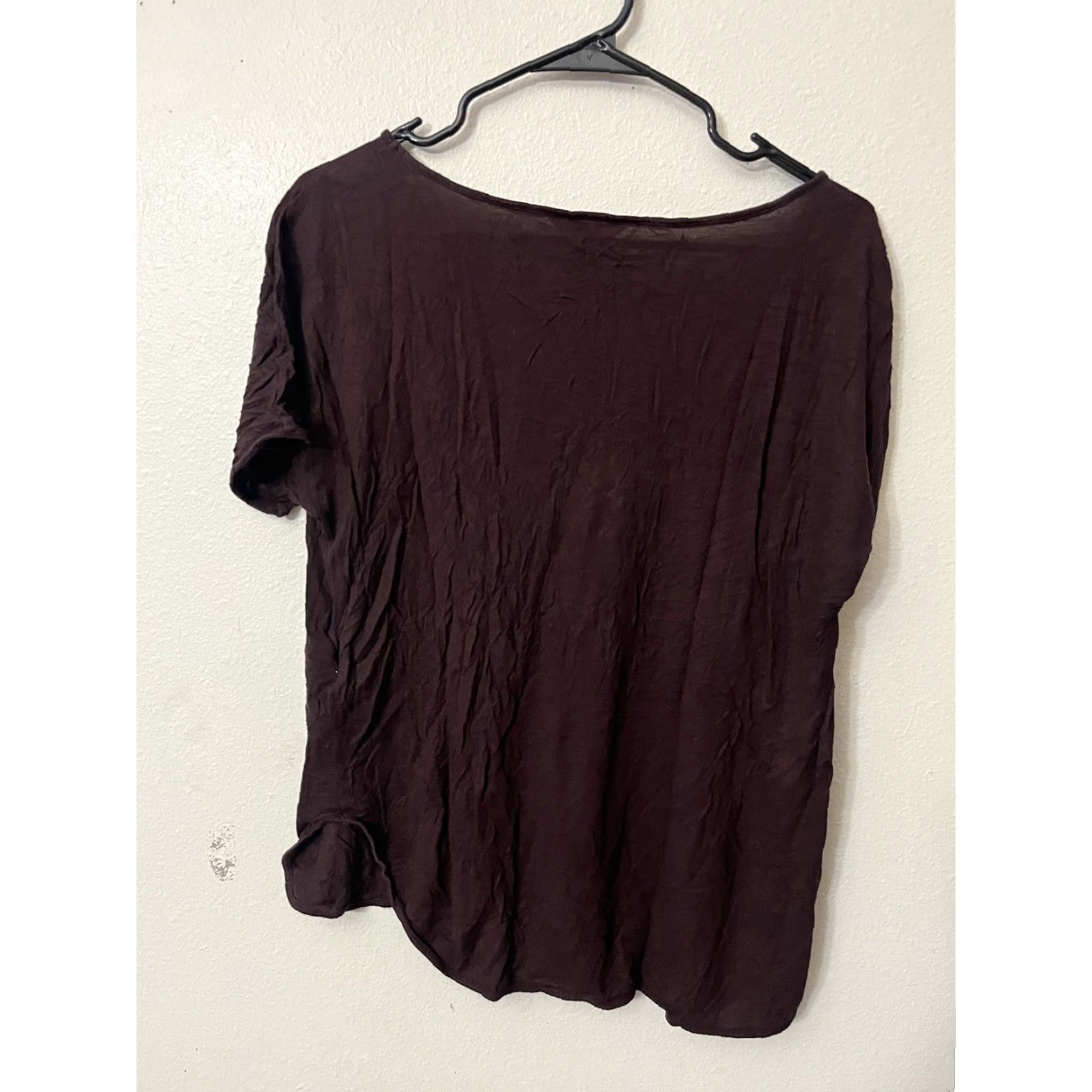 H&M H&M Women S Burgundy Solid Cotton Blend V-Neck Short Sleeve T-Shirt Basic Size S / US 4 / IT 40 - 3 Thumbnail