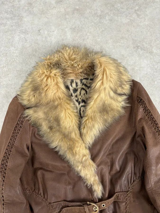 Roberto Cavalli 2000s Roberto Cavalli Brown Premium Leather Fur Trench Coat Size M / US 6-8 / IT 42-44 - 4 Thumbnail