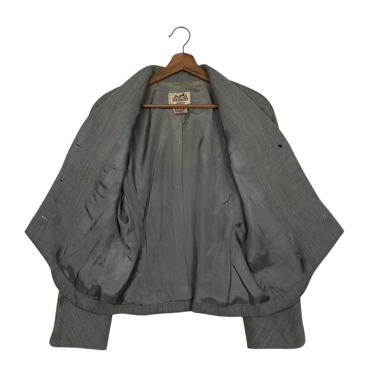 Hermes 🔥VINTAGE CROPPED BUTTON JACKET HERMES PARIS RICH GREY Size S / US 4 / IT 40 - 15 Thumbnail
