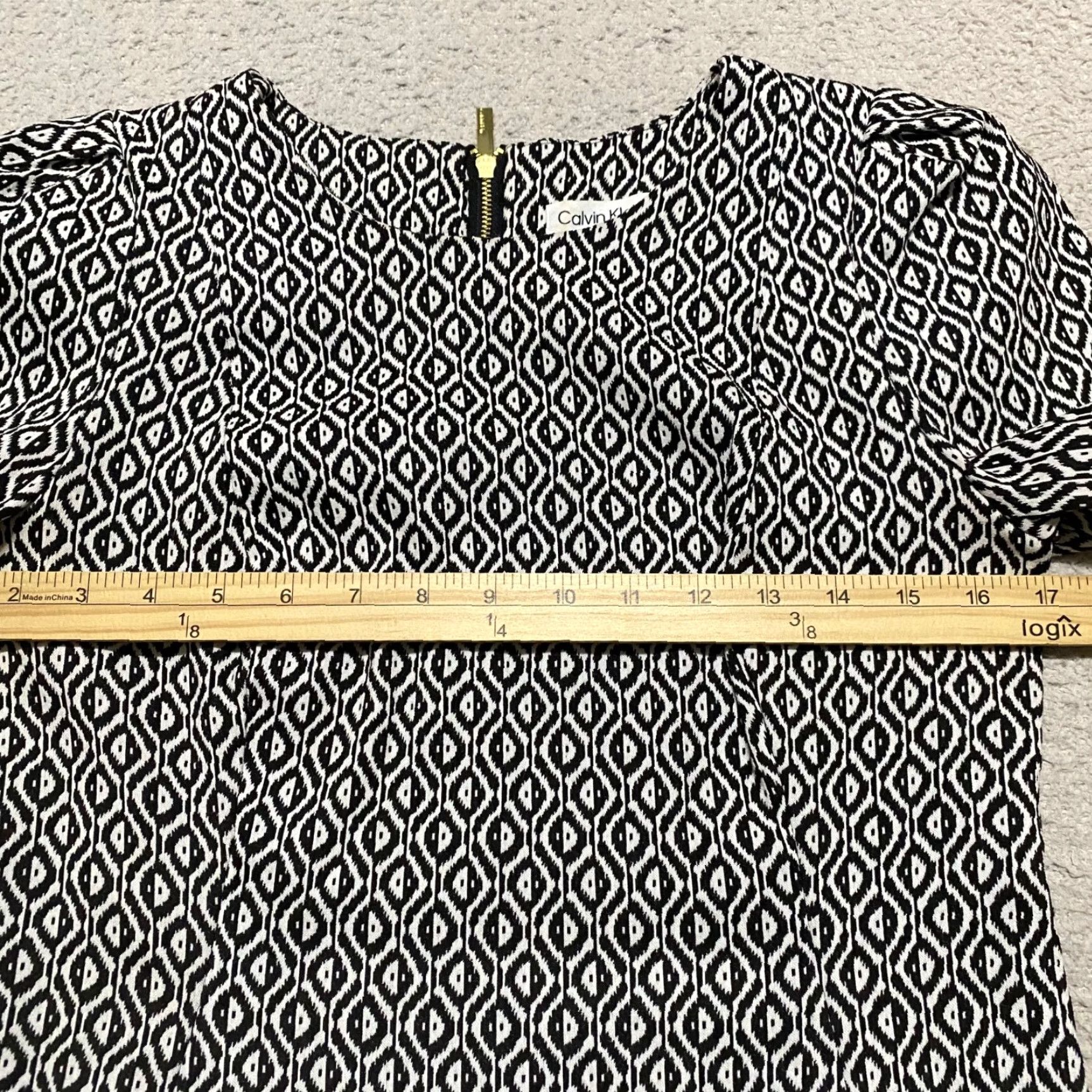Calvin Klein Calvin Klein Dress Womens 12P Black Geometric Short Sleeve Round Neck Sheath Size 34" / US 12 / IT 48 - 7 Thumbnail
