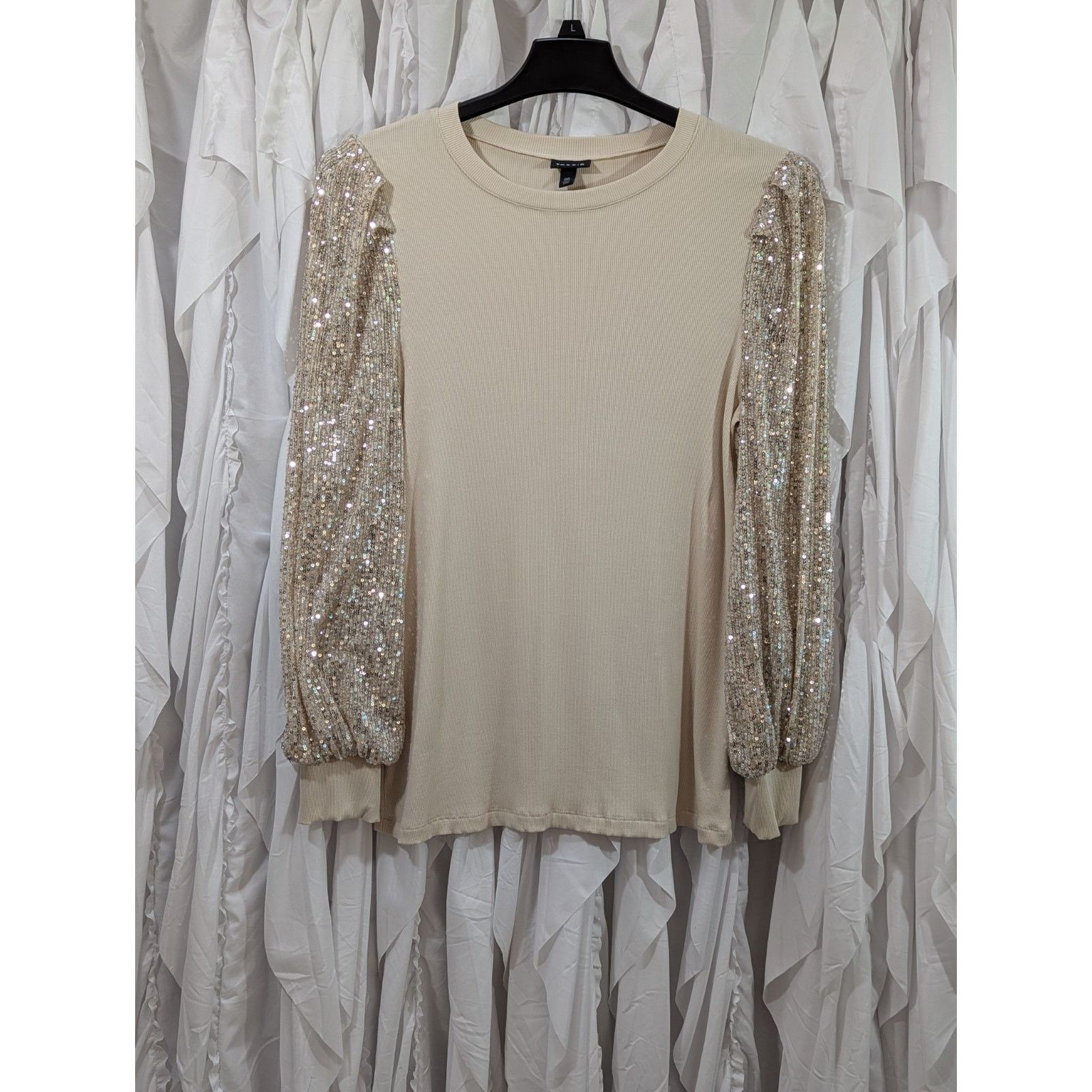 Torrid Torrid Sequin Ribbed Knit Top - Champagne - Size 00 / M Size L / US 10 / IT 46 - 1 Thumbnail