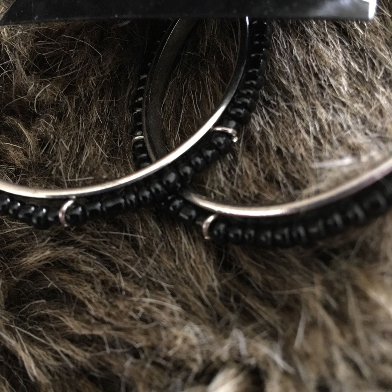 Jewelry Black seed bead silver tone large hoop earrings Size ONE SIZE - 4 Thumbnail